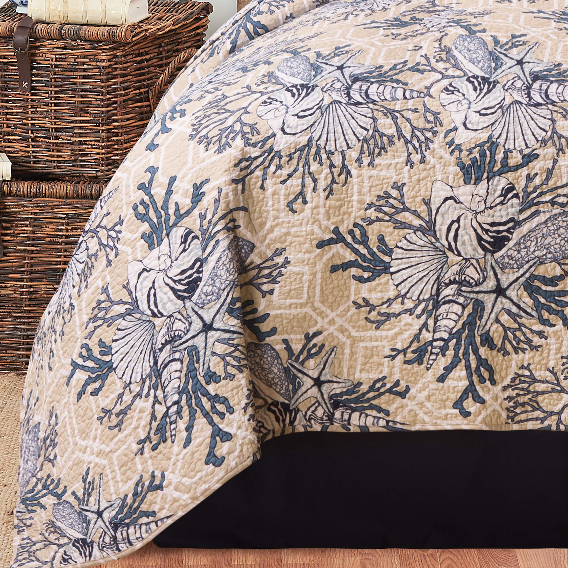C&F Home Indigo Sound 3-Piece Quilt Set - Reversible Full/Queen Lightweight Bedspread, Coastal Ocean Blue Design, Machine Washable - Perfect for Summer, Beach House & Coastal Bedroom Decor