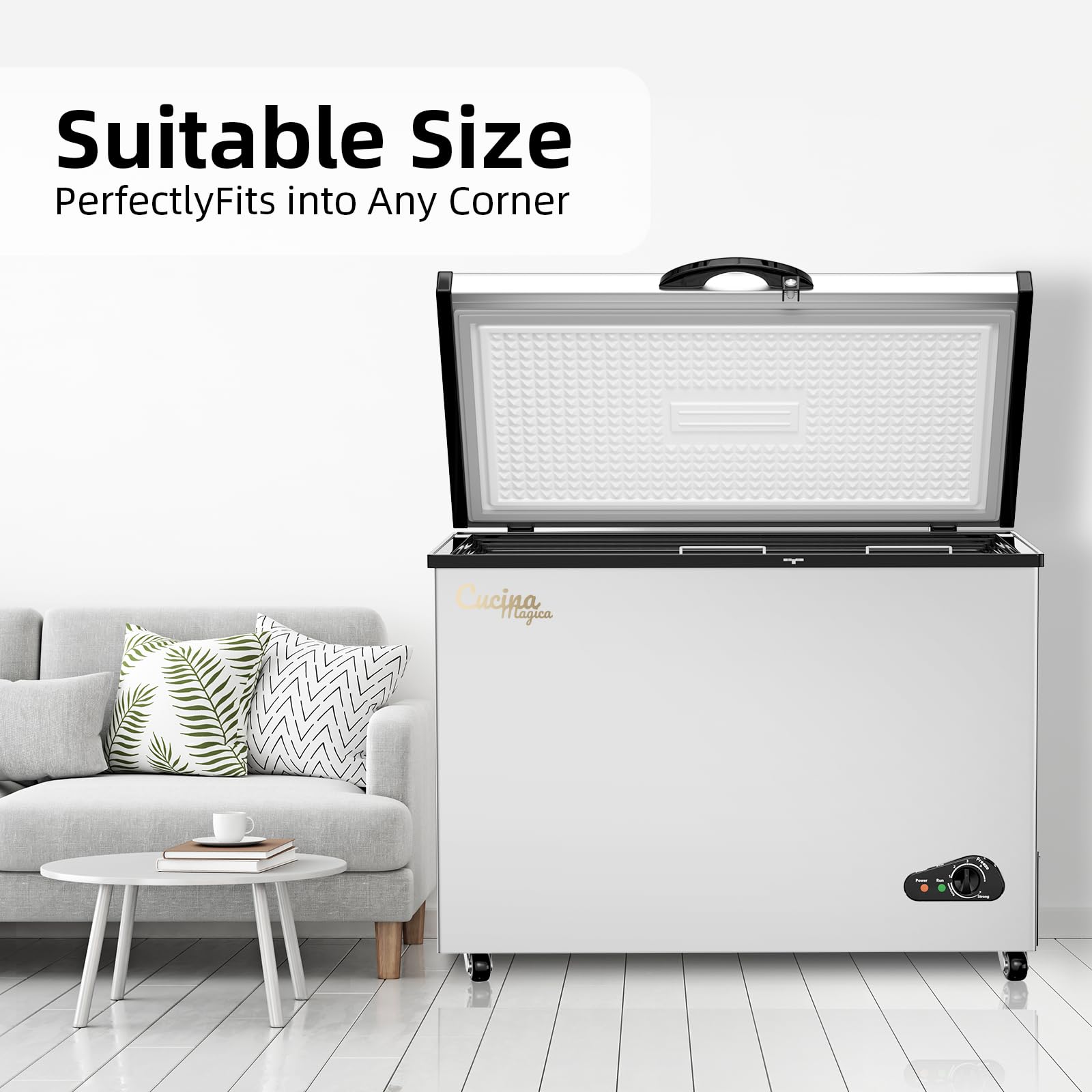 14.2 Cu.Ft Commercial Chest Freezer with Lock - Energy Efficient Deep Freezer for Ice Cream & Bulk Food Storage, Includes Ice Scoop & Removable Baskets (0.4°F to 50°F), Ultra Quiet Operation - Perfect for Restaurants, Grocery Stores & Home Use (Silver)