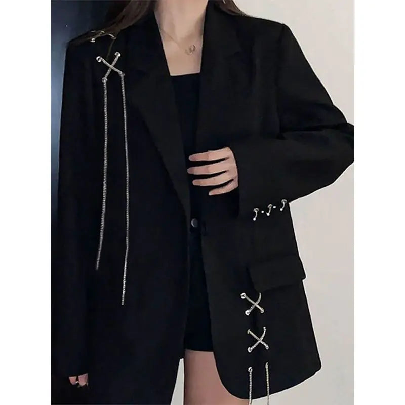 Black Blazer for Women 2024 | Stylish Streetwear Y2K Jacket | Casual Oversized Bandage Coat | Korean Fashion | Perfect for Office, Dating & Street Style