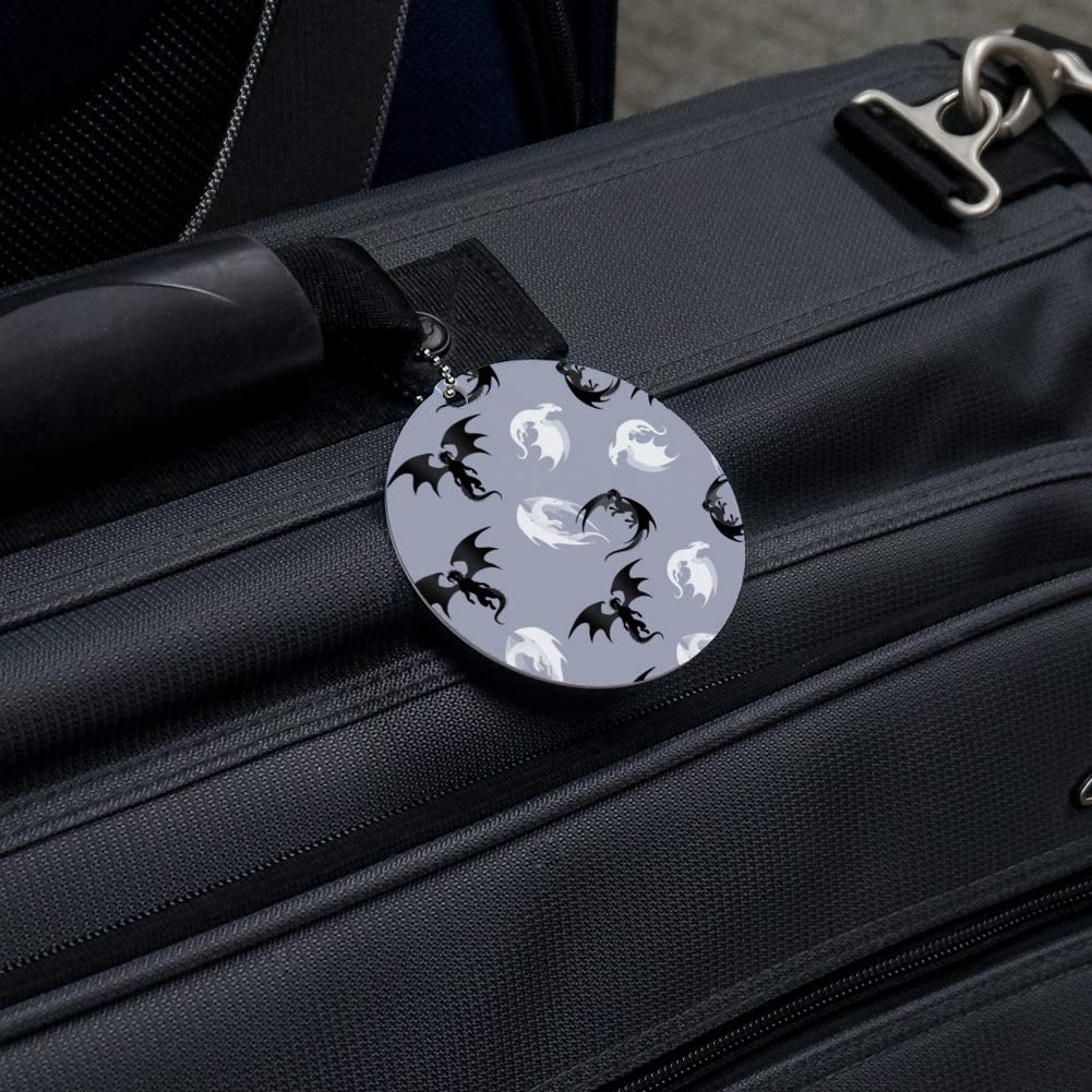 Black and White Dragon Pattern Round Luggage ID Tag for Suitcase & Carry-On - Perfect for Travel Identification & Baggage Tracking