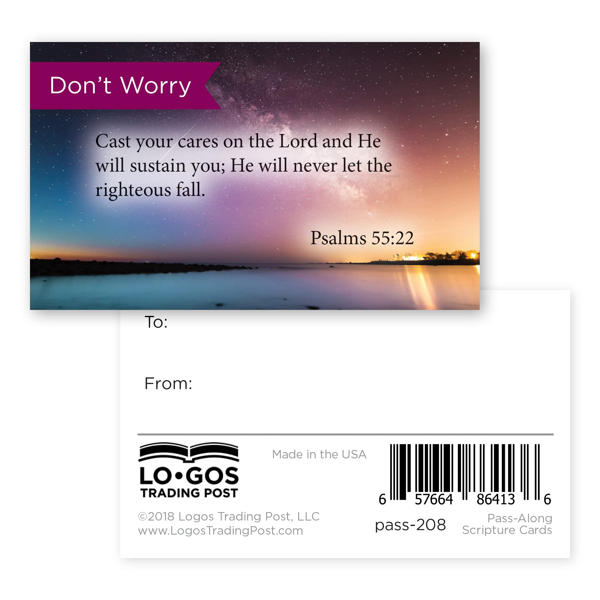 Don't Worry Bible Verse Cards - Psalm 55:22 Pack of 25 for Devotion & Study | Christian Encouragement Gifts
