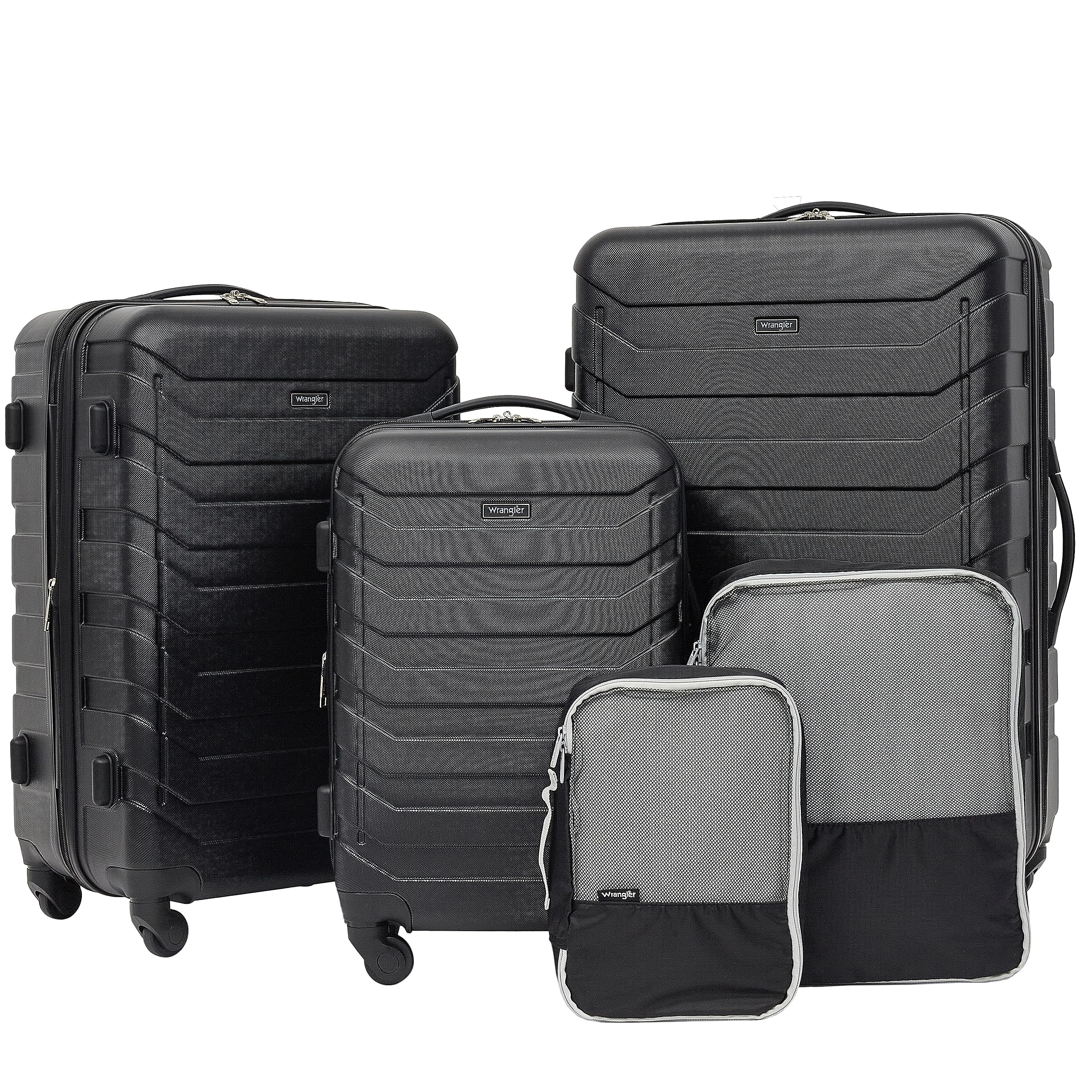 Wrangler Miami 5-Piece Black Luggage & Packing Cubes Set - Perfect for Travel Organization, Suitcase Compartment Dividers, Carry-on Packing Accessories