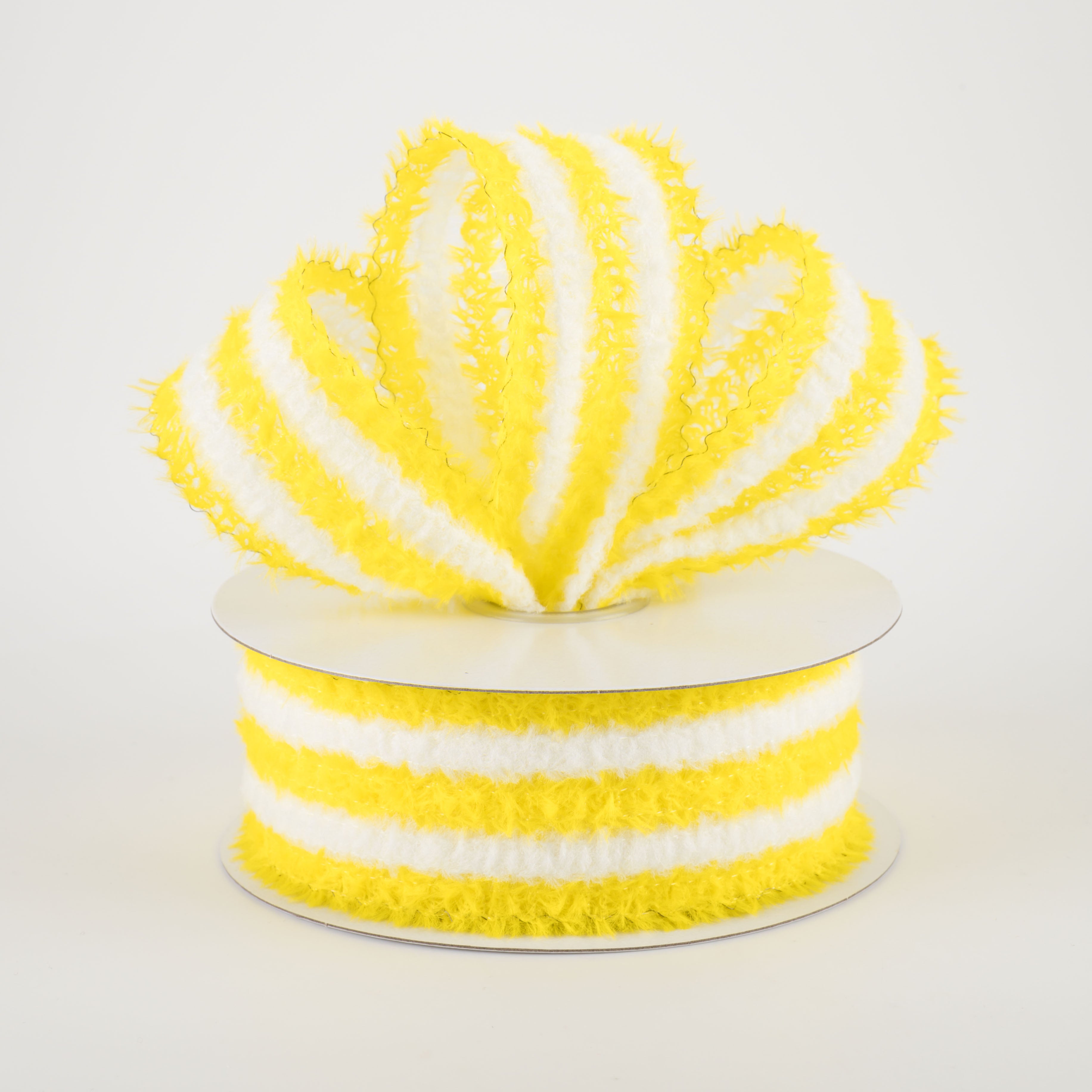 1.5 Inch Fuzzy Stripes Ribbon - Soft Yellow and White Decorative Ribbon (10 Yards) for Gift Wrapping, DIY Crafts, Party Decorations, and Hair Accessories