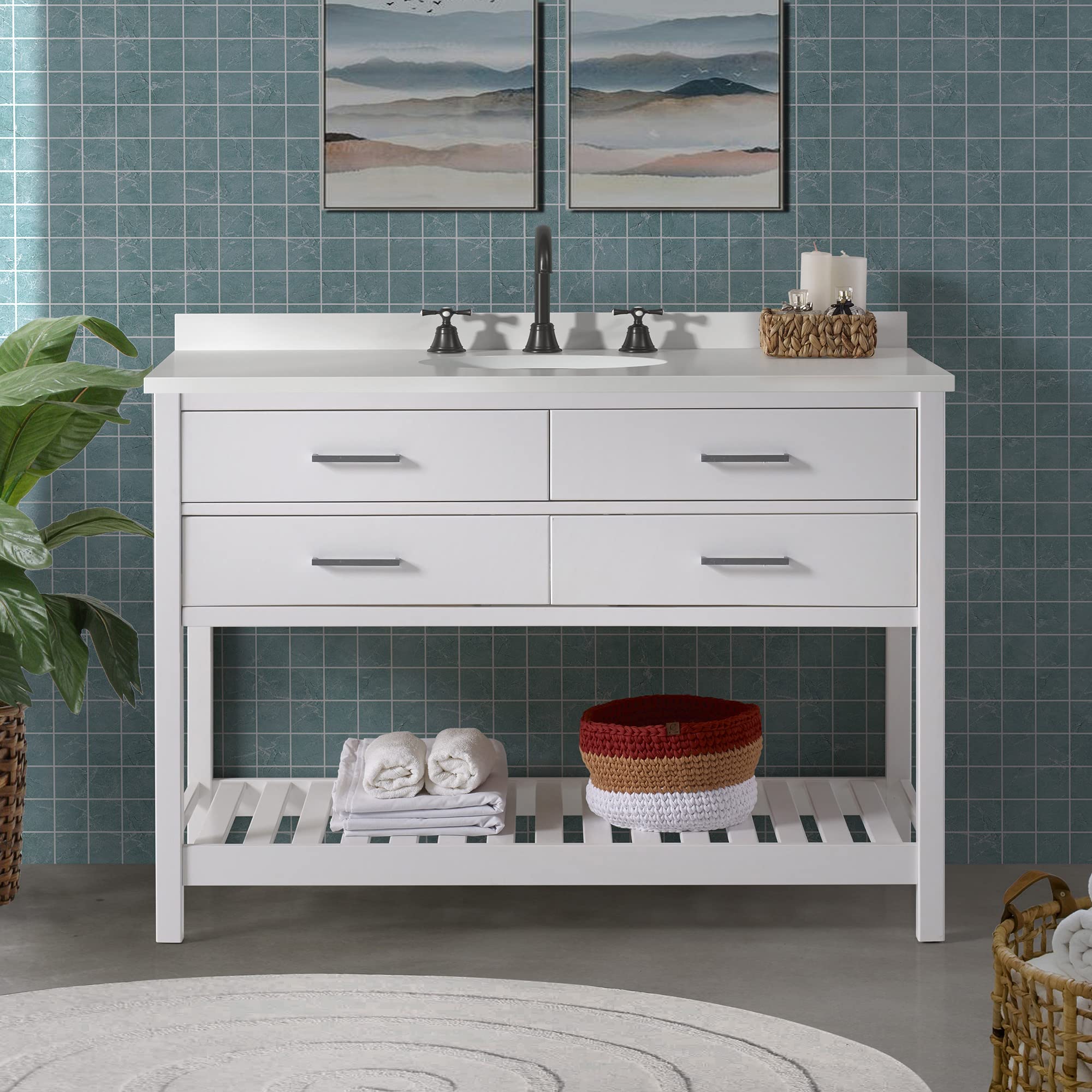 White Pine Bathroom Vanity Cabinet - 48