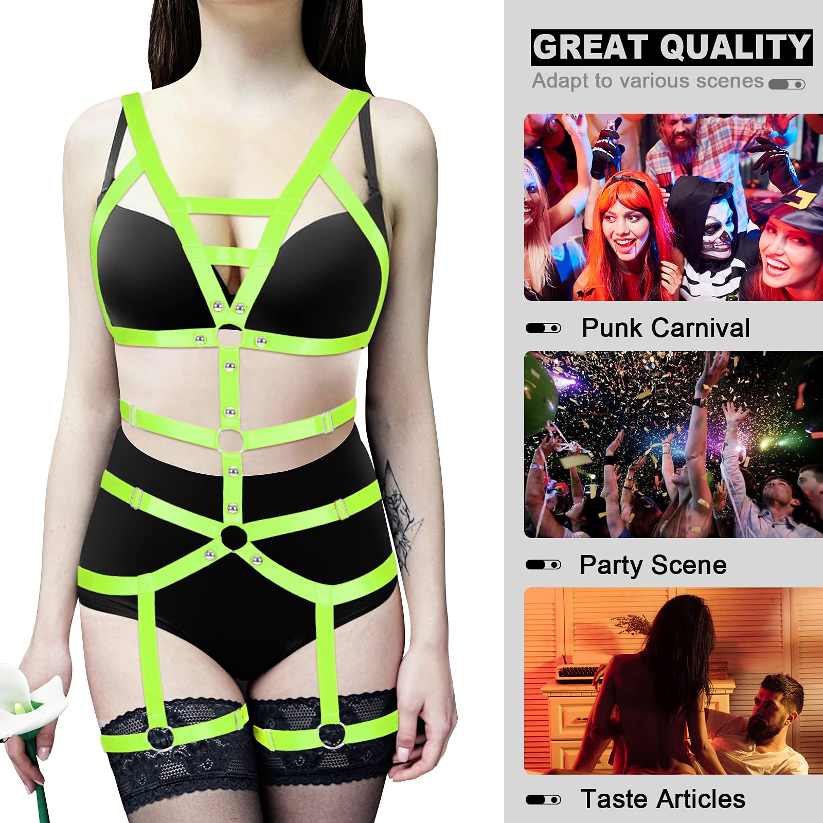 Sexy Women's Full Body Harness Garter Belt with Elastic Suspender & Stockings - Lingerie Set for Boudoir, Role Play & Romantic Nights