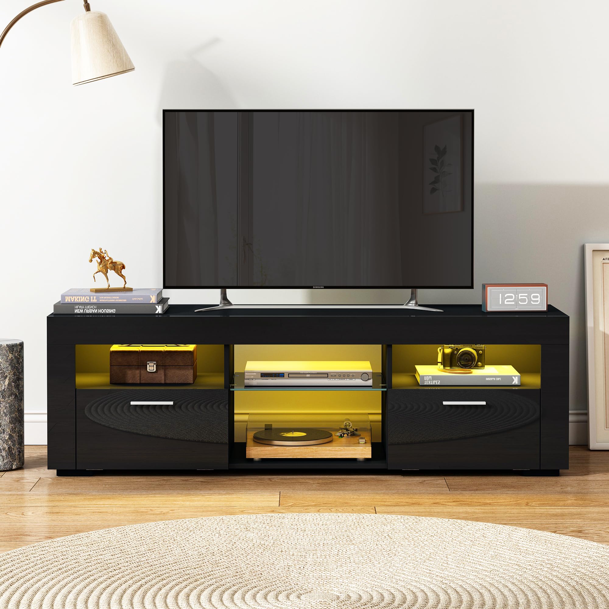 55 Inch TV Stand with High-Gloss Finish - Modern Entertainment Center for 55