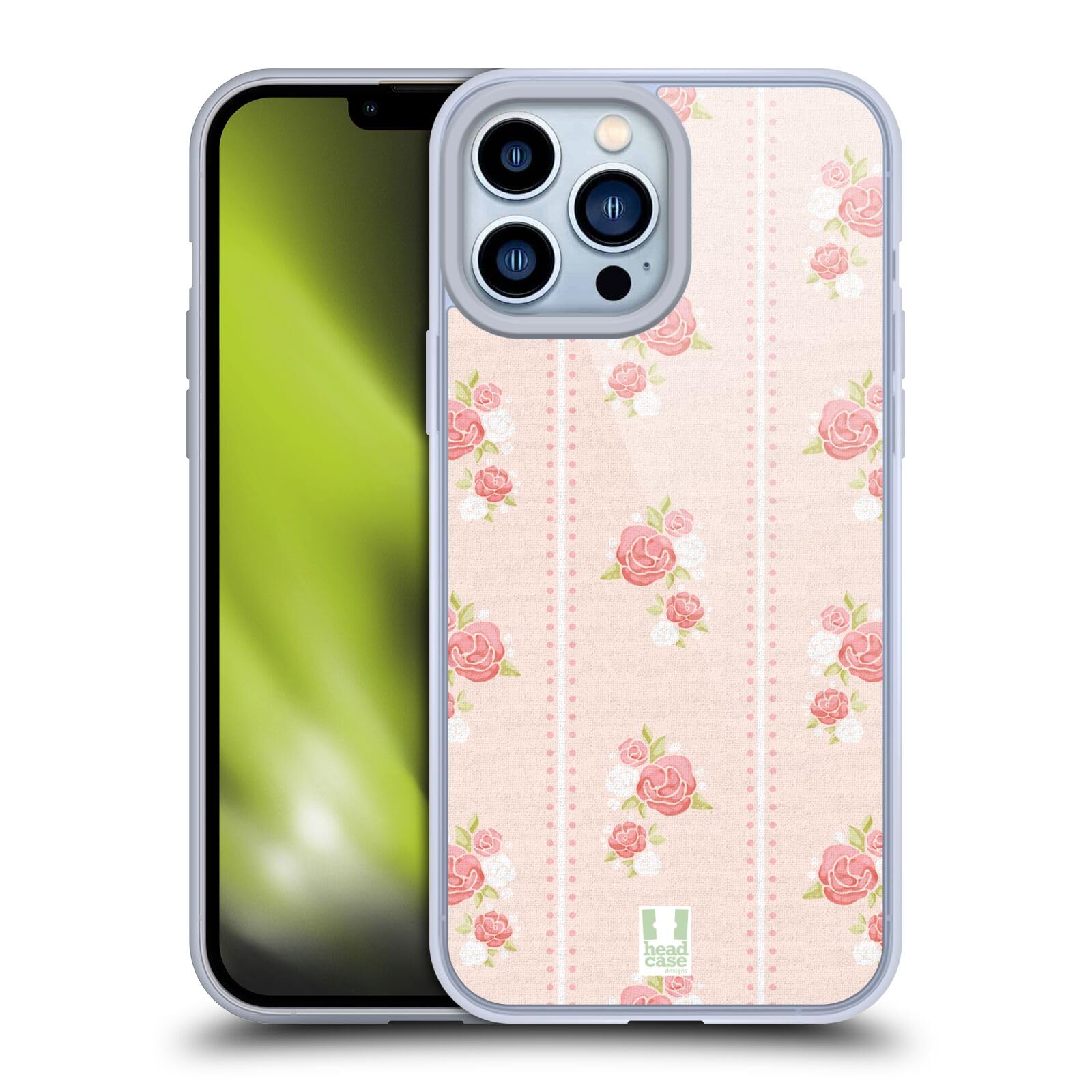 Head Case Designs Stripes and Roses French Country Pattern Soft Gel Phone Case Compatible with Apple iPhone 13 Pro Max - Perfect for Everyday Use, Travel & Gift Giving