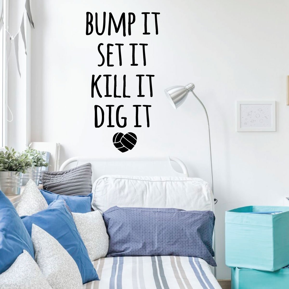 Volleyball Wall Decal - Bump It Set It - Premium Vinyl Sports Art for Bedroom, Playroom & Gym - Perfect for Volleyball Players & Fans Home Decor