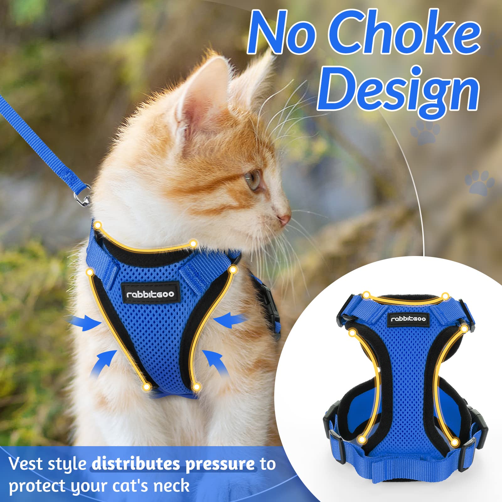 Rabbitgoo Escape Proof Cat Harness and Leash Set - Adjustable Soft Vest for Walking, Breathable Reflective Jacket with Easy Control (Navy Blue, XS) - Perfect for Outdoor Adventures & Vet Visits