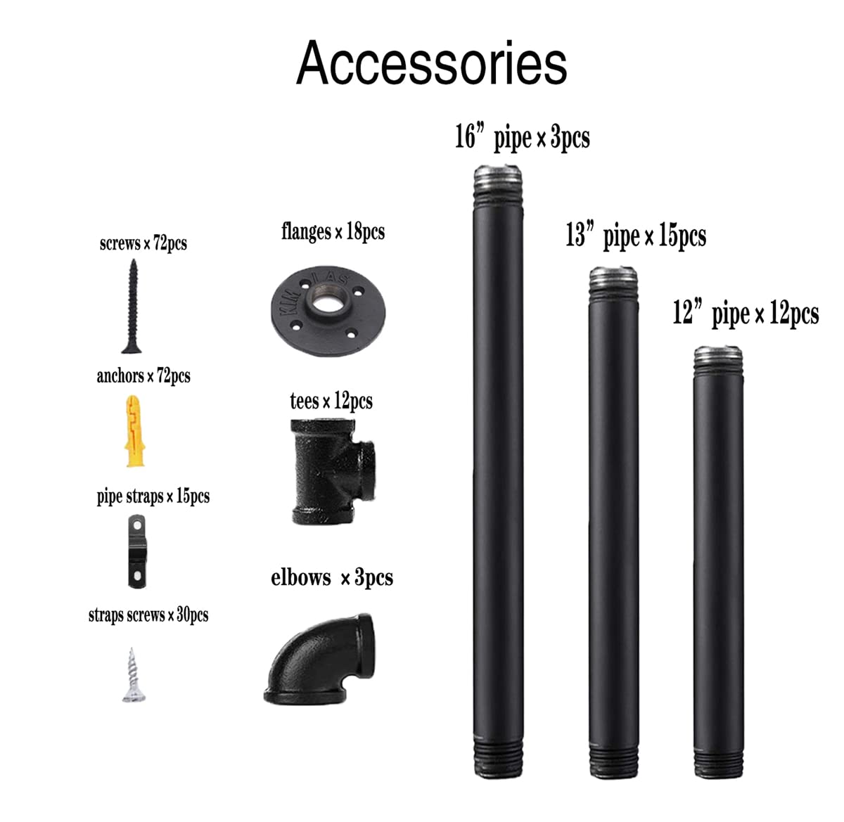 Industrial Wall Mount Iron Pipe Shelf Bracket - Retro DIY Open Bookshelf & Storage Shelves (3PcsX5Tier, 70