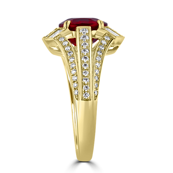 18KT Yellow Gold 2.49CT Ruby & 0.65CT Diamond Halo Ring for Women - Luxury Engagement Wedding Anniversary Gift - Perfect for Proposals, Bridal Jewelry & Special Occasions