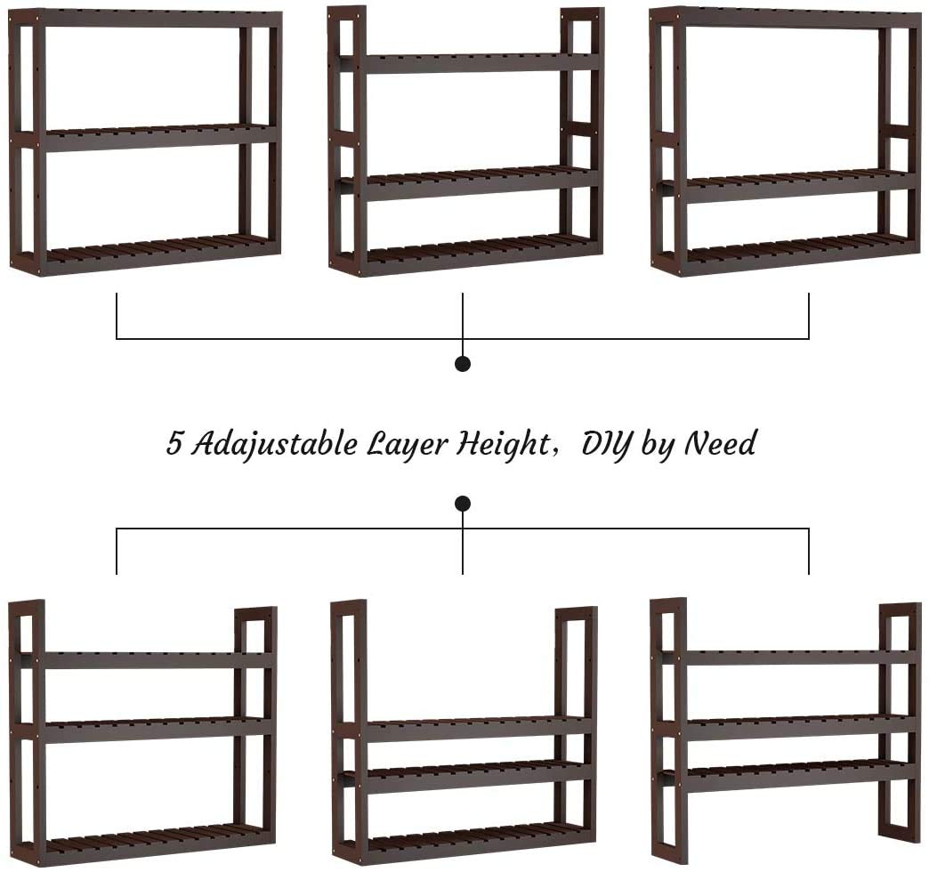 Domax 3-Tier Bamboo Bathroom Shelf - Wall Mounted Storage Rack for Bathroom Organization, Adjustable Over Toilet Shelves for Living Room & Kitchen - Space Saving Home Decor (Brown) | Perfect for Small Bathrooms, Apartments & Dorm Rooms