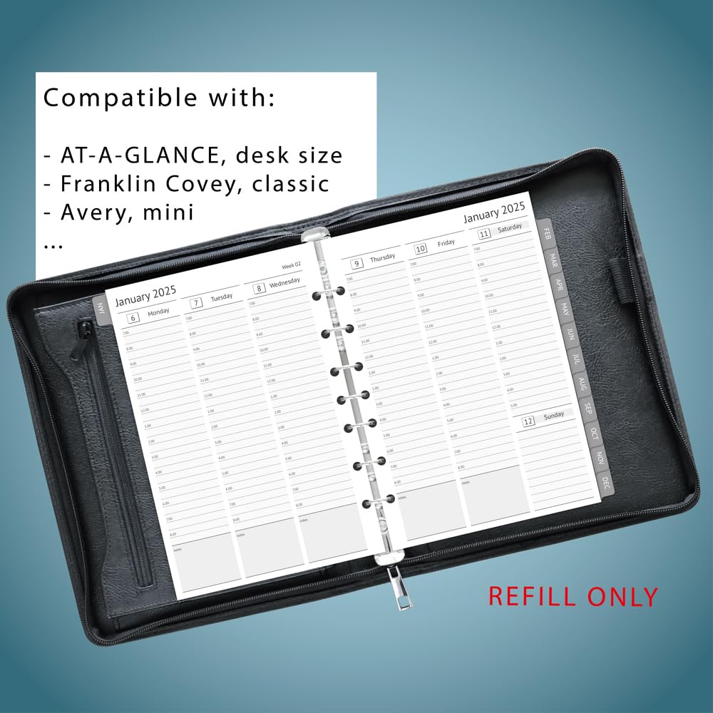 2025 Planner Refills for 3-Ring Mini Binder - Weekly & Monthly Appointment Book Inserts with Tabs, 7-Hole Punched (Classic/Size 4) | Perfect for Organizing Schedules, Meetings, and Personal Tasks at Home or Office