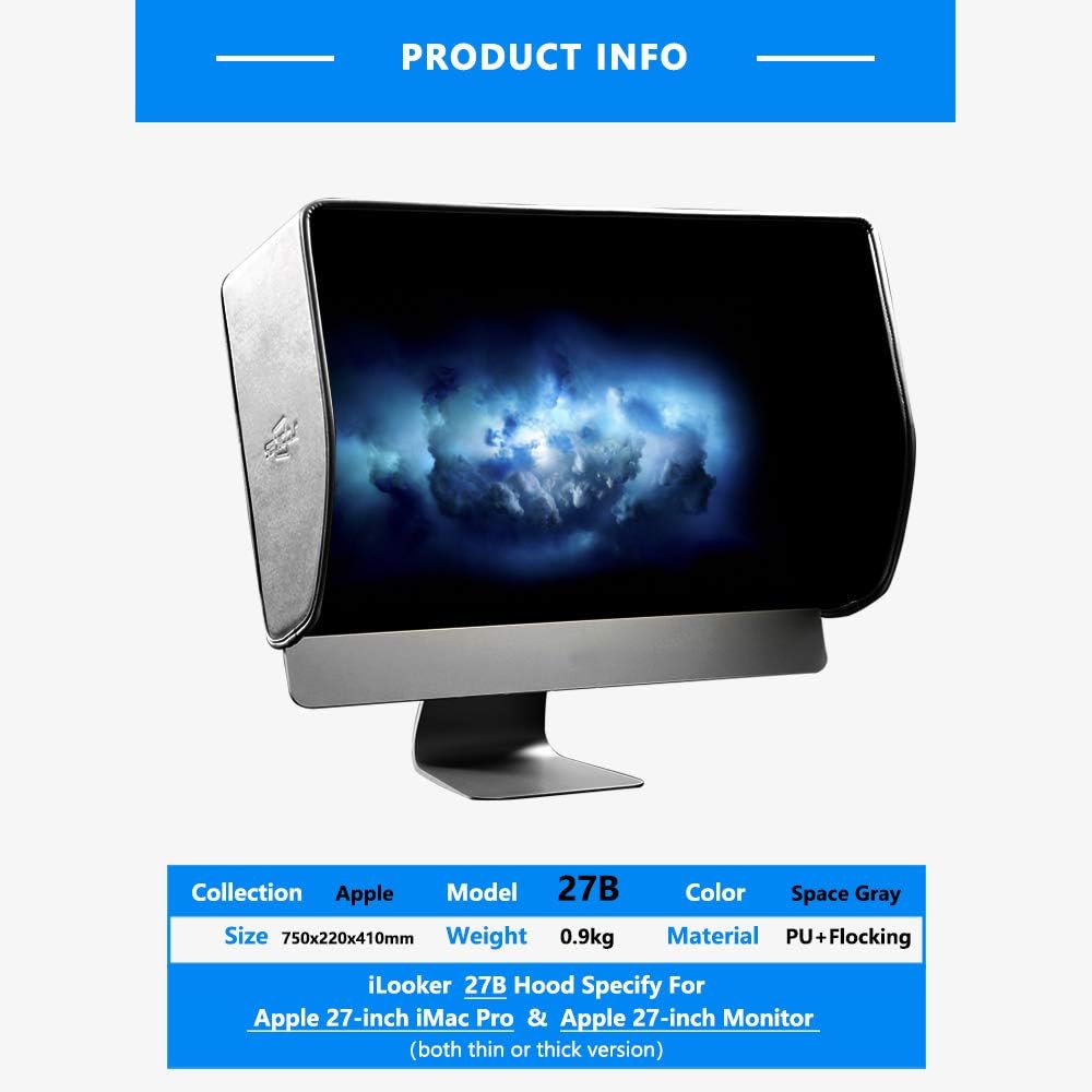 27B 27 Inch iMac Pro Monitor Hood Sunshade - Space Gray Edition for Apple iMac Pro & Apple Monitor - Reduce Glare for Home Office & Studio Use