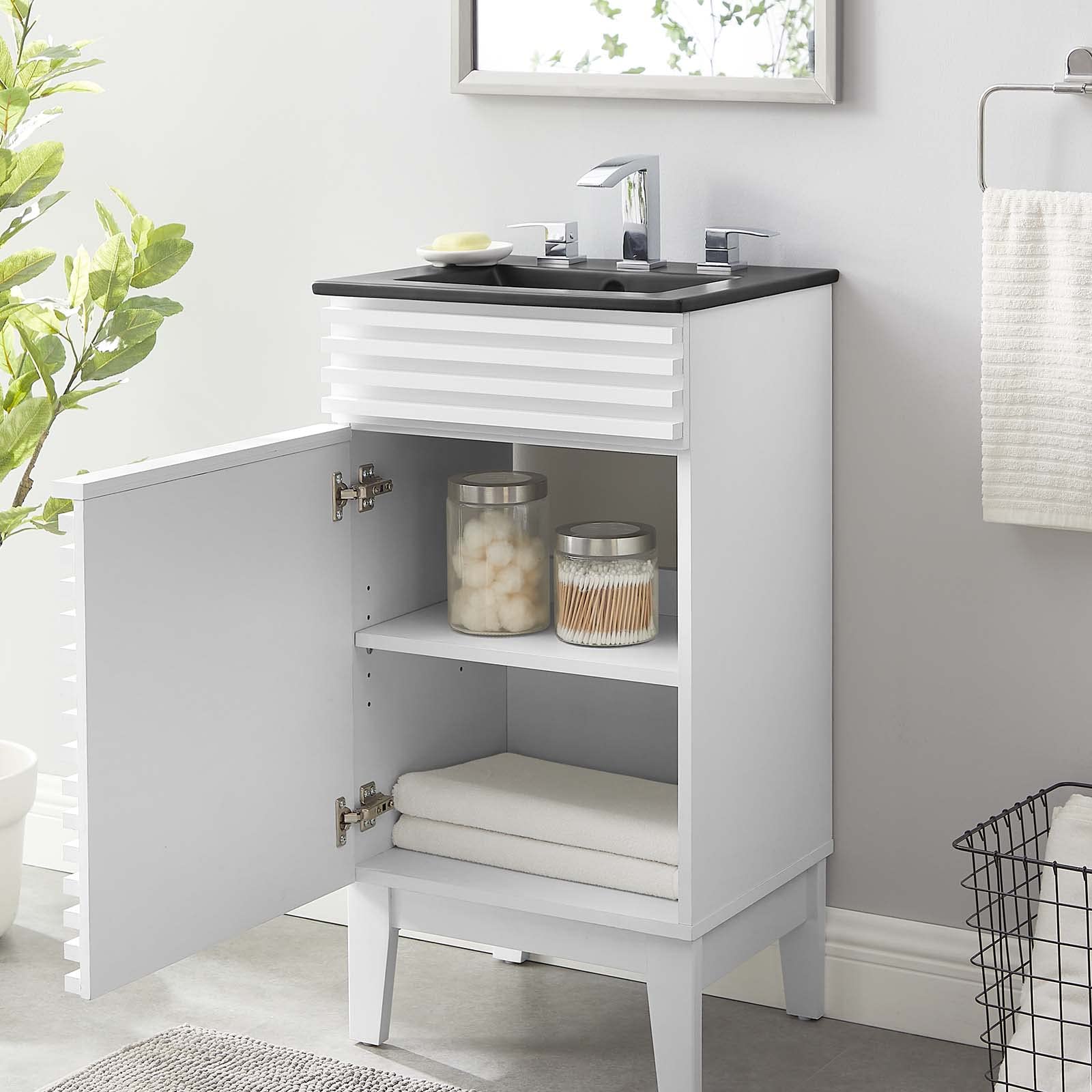 Modway Render 18 Inch Modern Bathroom Vanity with White Ceramic Sink & Black Finish - Perfect for Small Bathrooms, Powder Rooms & Apartment Remodels