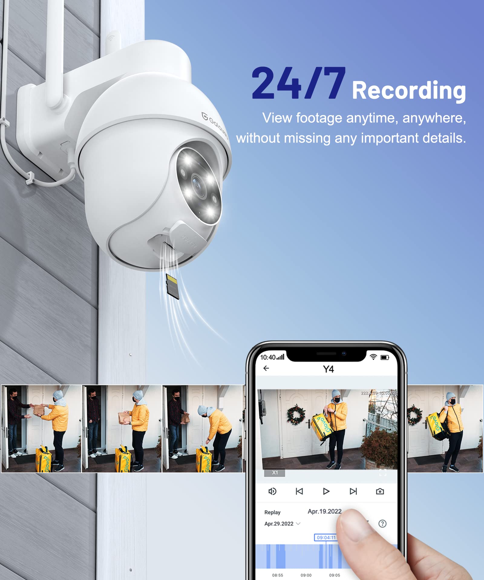GALAYOU 2K Outdoor Security Camera with PTZ, 360° Waterproof WiFi IP Camera, Color Night Vision, Two-Way Audio, Motion Alerts, Alexa & TF Card Support - Perfect for Home, Garage & Business Surveillance