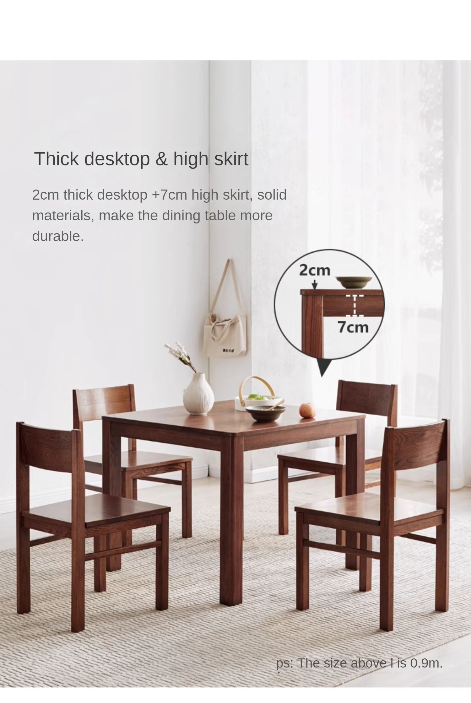 Solid Oak Wood Square Dining Table - Rustic Farmhouse Style for Kitchen, Dining Room & Small Space Gatherings