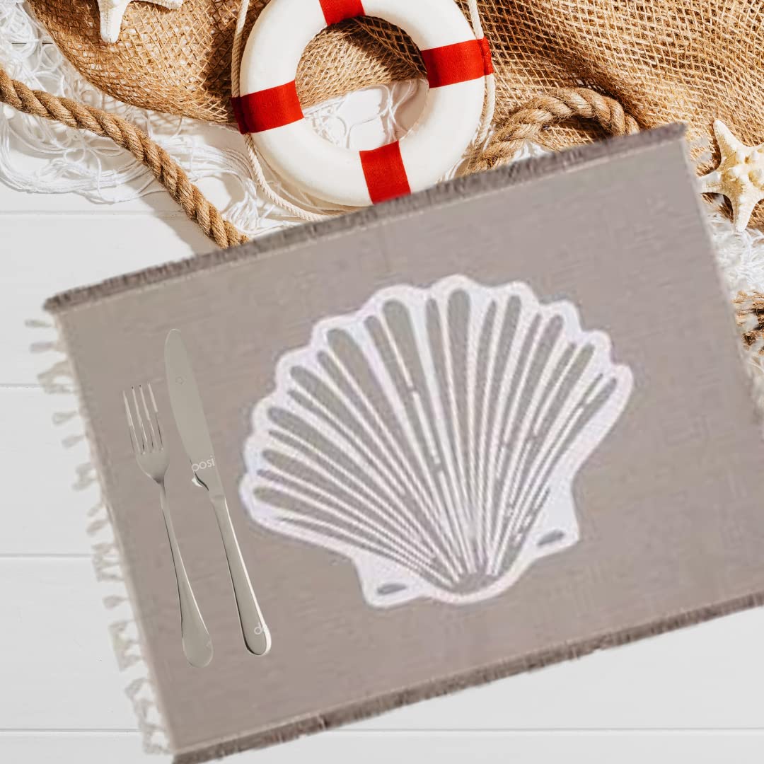 Coastal Beach Placemats Set of 4 - Nautical Sea Life & Seashell Design for Dining Table - Waterproof & Eco-Friendly Table Mats - Perfect for Beach House, Coastal Decor, and Summer Entertaining