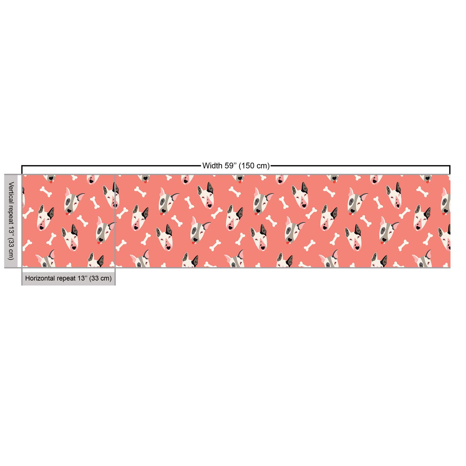 Ambesonne Playful Bull Terrier Dog Faces Cartoon Fabric by The Yard - 1 Yard Coral Off White Upholstery Material for DIY Home Decor, Pet Lover Gifts & Nursery Accents | Perfect for Pillows, Curtains & Craft Projects