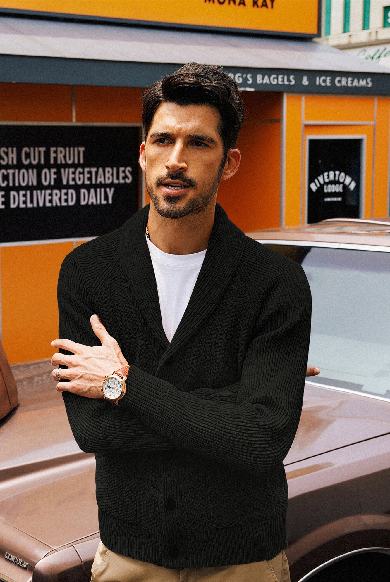 Stylish Men's Shawl Lapel Cardigan Sweater - Long Raglan Sleeve Button Up Knitwear for Casual Wear & Office Outfits