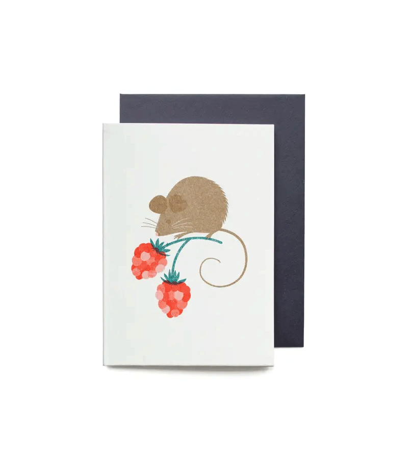 Bobbie Print Autumn Harvest Mouse Mini Greeting Card - Perfect for Fall Gifts, Thanksgiving Cards & Seasonal Home Decor