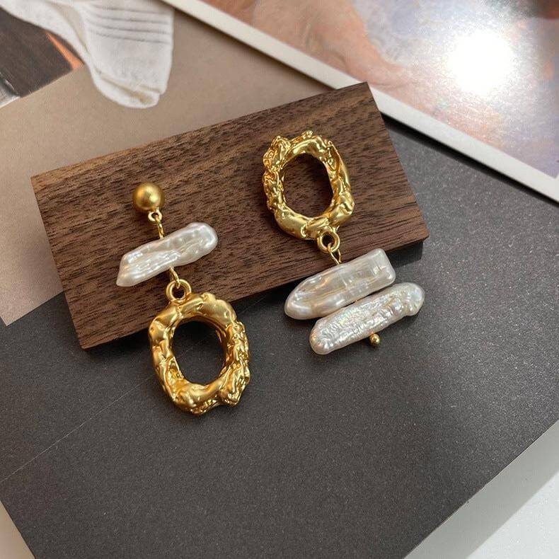 Elegant Asymmetric French Freshwater Pearl Drop Earrings for Women | DMS182 | Perfect for Weddings, Parties & Special Occasions