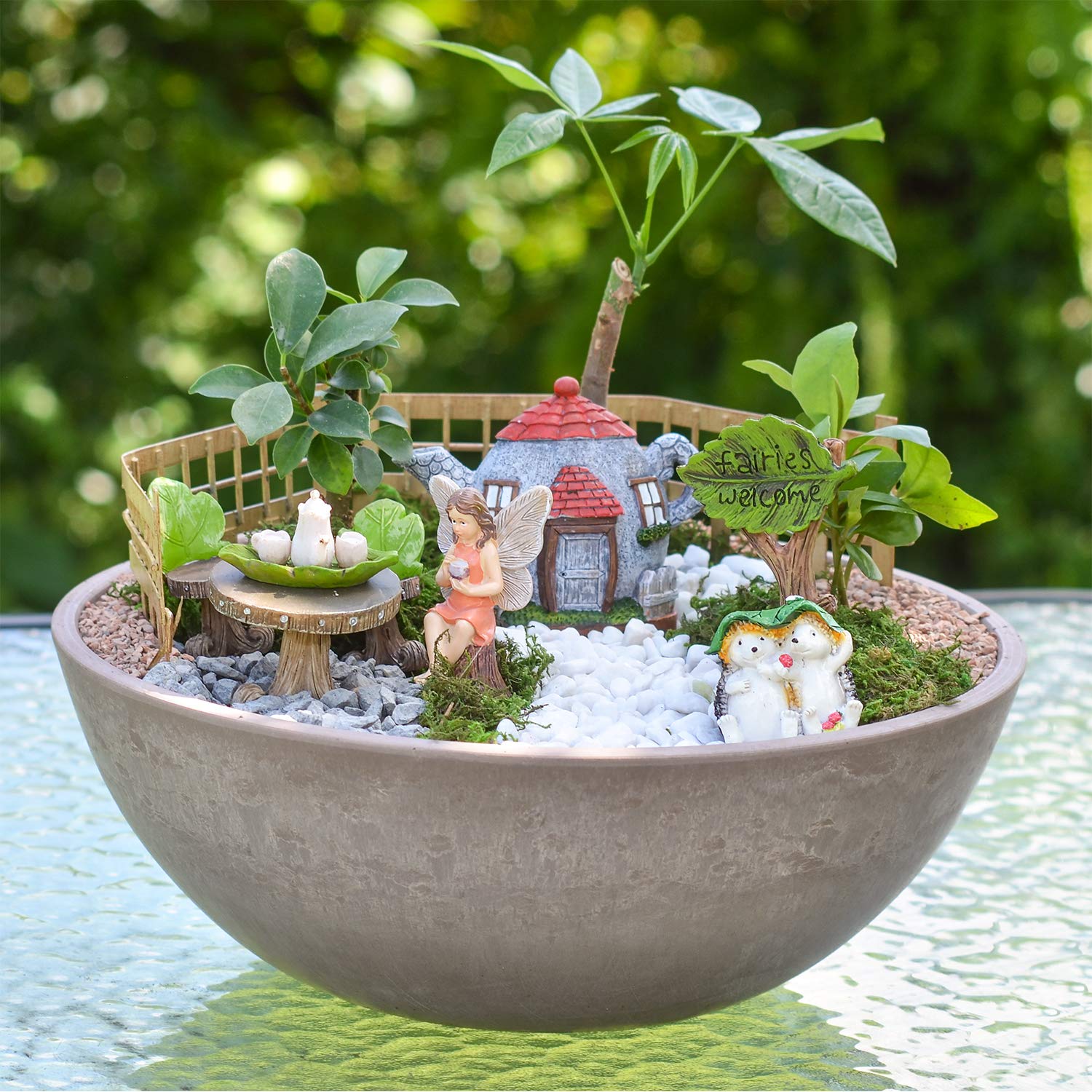 Arcadia Garden Products FG31 11-Piece Tea Party Fairy Garden Kit for Outdoor & Indoor Decor – Perfect for Kids Play, DIY Miniature Gardens, and Home Decoration