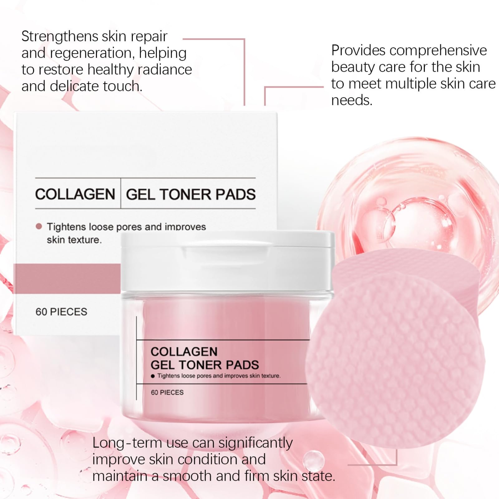 ISBEAUSOLS Collagen Toner Pads - Korean Skincare with Vitamin C & E - Hydrating & Firming for Daily Face Care
