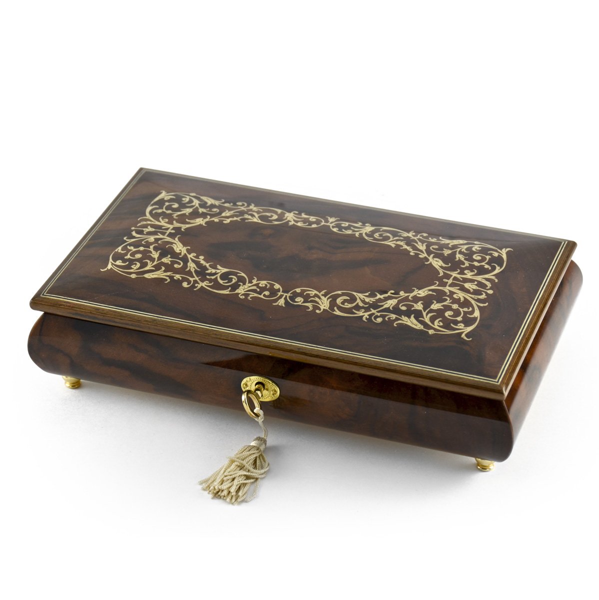 Exquisite Handcrafted Arabesque Wood Inlay Music Jewelry Box with Lock & Key - Plays Emperor Waltz & Multiple Melodies - Perfect for Jewelry Storage, Gift Giving & Home Decor