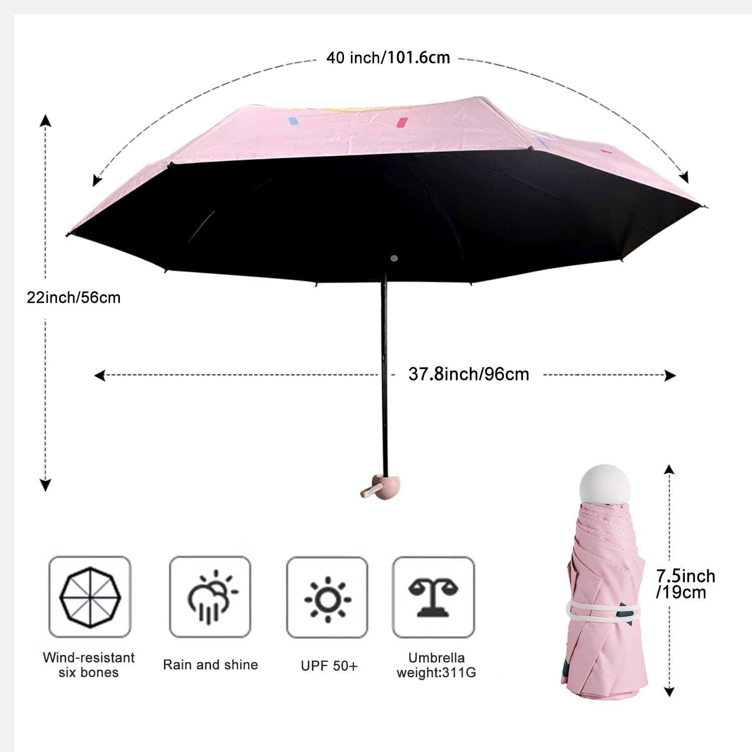 YumSur Mini Travel Sun & Rain Umbrella - Compact Folding UV Protection Umbrella with Case, 8 Ribs, Lightweight for Women & Men - Perfect for Beach, Hiking, Commuting & Outdoor Activities