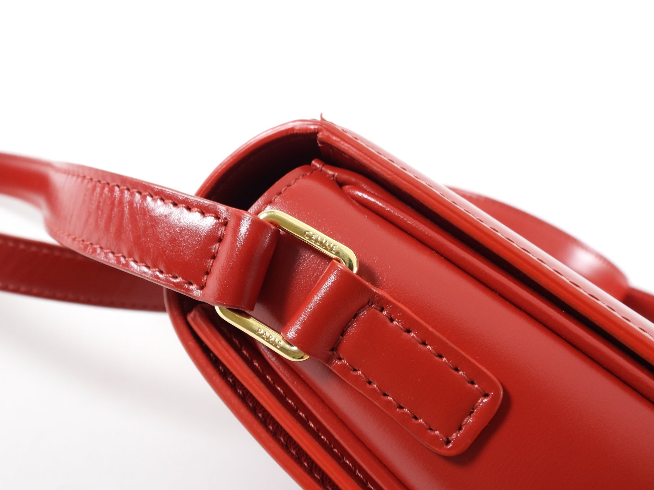 Celine Red Teen Triomphe Bag in Shiny Calfskin Leather - Luxury Crossbody Purse for Women, Perfect for Date Night & Evening Events
