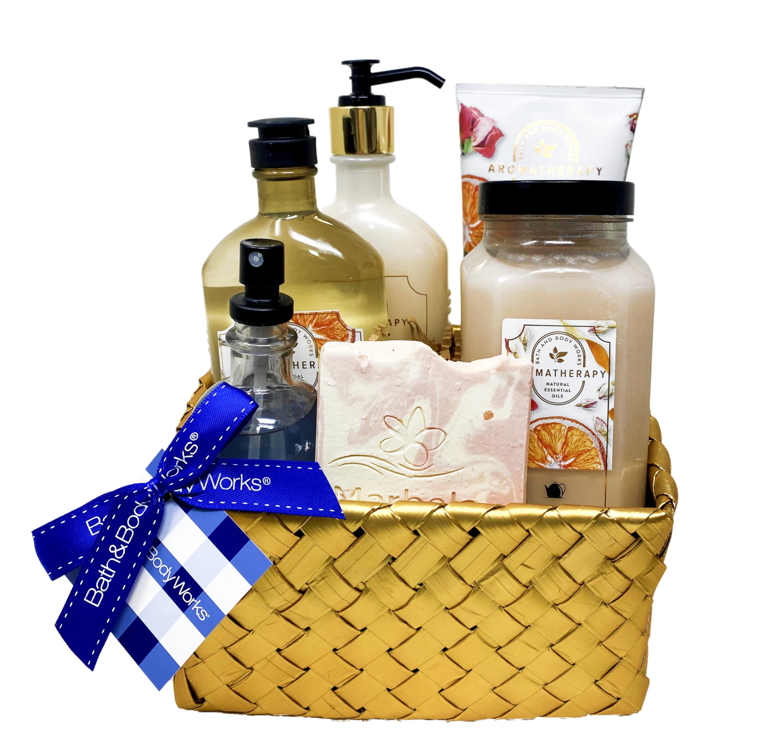 Bath & Body Works Aromatherapy Gift Set - Rose, Tangerine & Tea Scented Body Cream, Lotion, Shower Gel, Essential Oil Pillow Mist with Luxe Bath & Himalayan Salt Soap Sample | Relaxing Spa & Self-Care Kit for Women