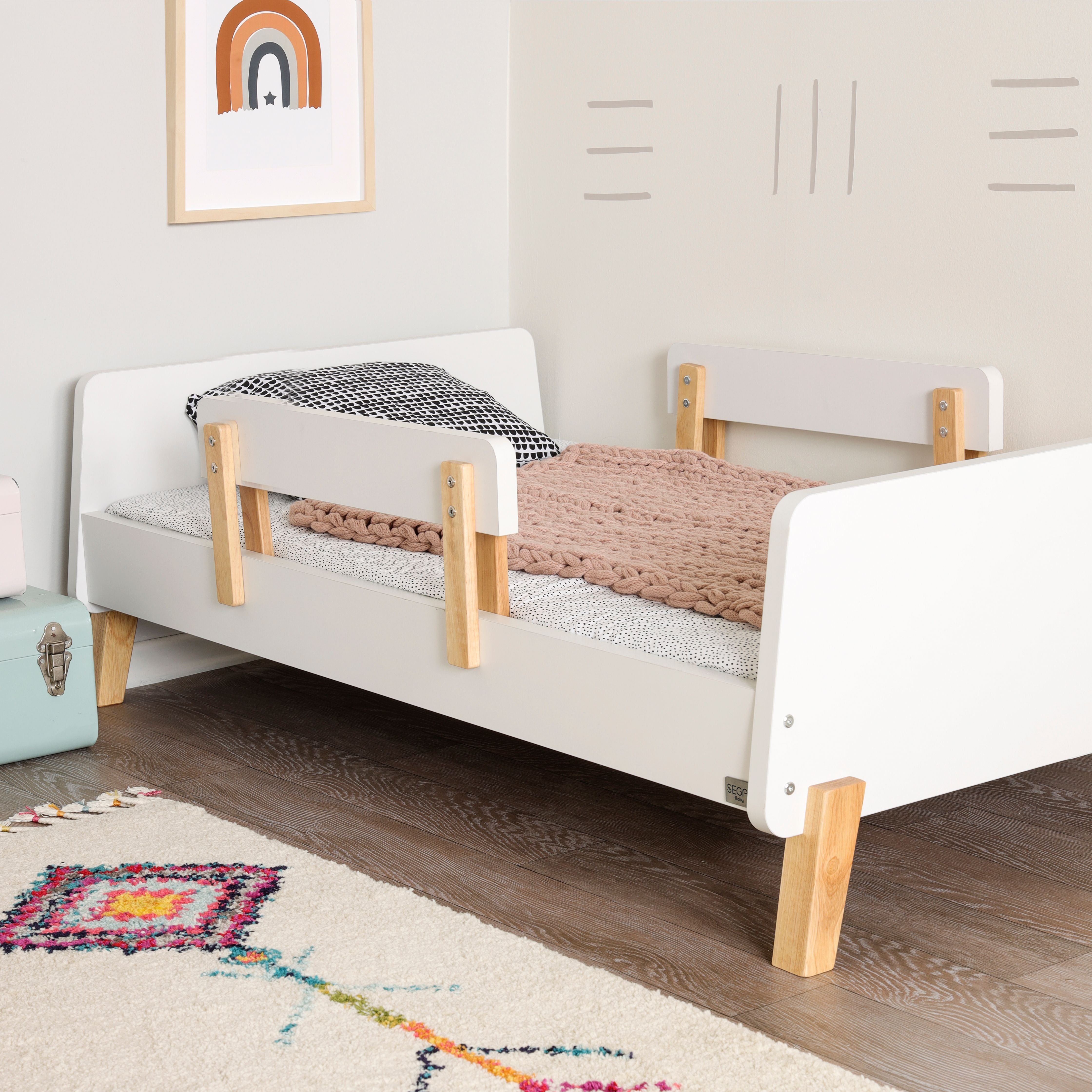 Muse Toddler Bed for Kids - Safe & Comfortable Wooden Toddler Bed with Guardrails - Perfect for Nursery, Daycare, or First Big Kid Bed Transition