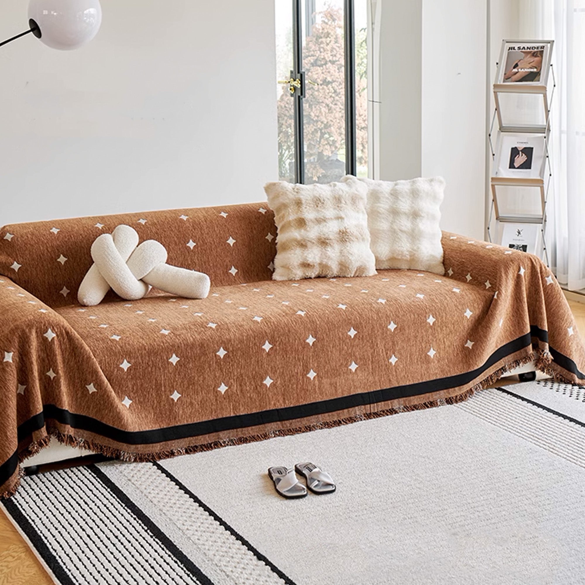 Luxury Diamond Print Chenille Sofa Cover - Soft Stretchable Couch Protector for Living Room, Modern Home Decor (Fits 3-Seater, Beige) - Perfect for Pet Owners & Family Gatherings