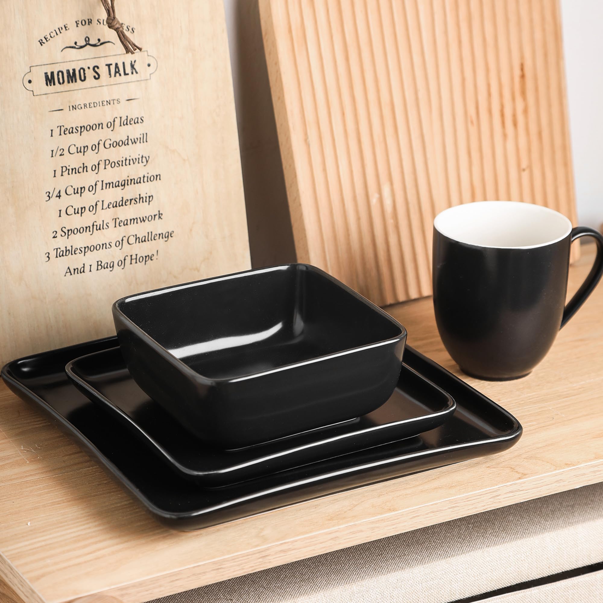 Premium Black Stone Lain Amy Porcelain Dinnerware Set - 24-Piece Service for 6 People - Elegant Dish Set for Formal Dining, Dinner Parties & Everyday Use