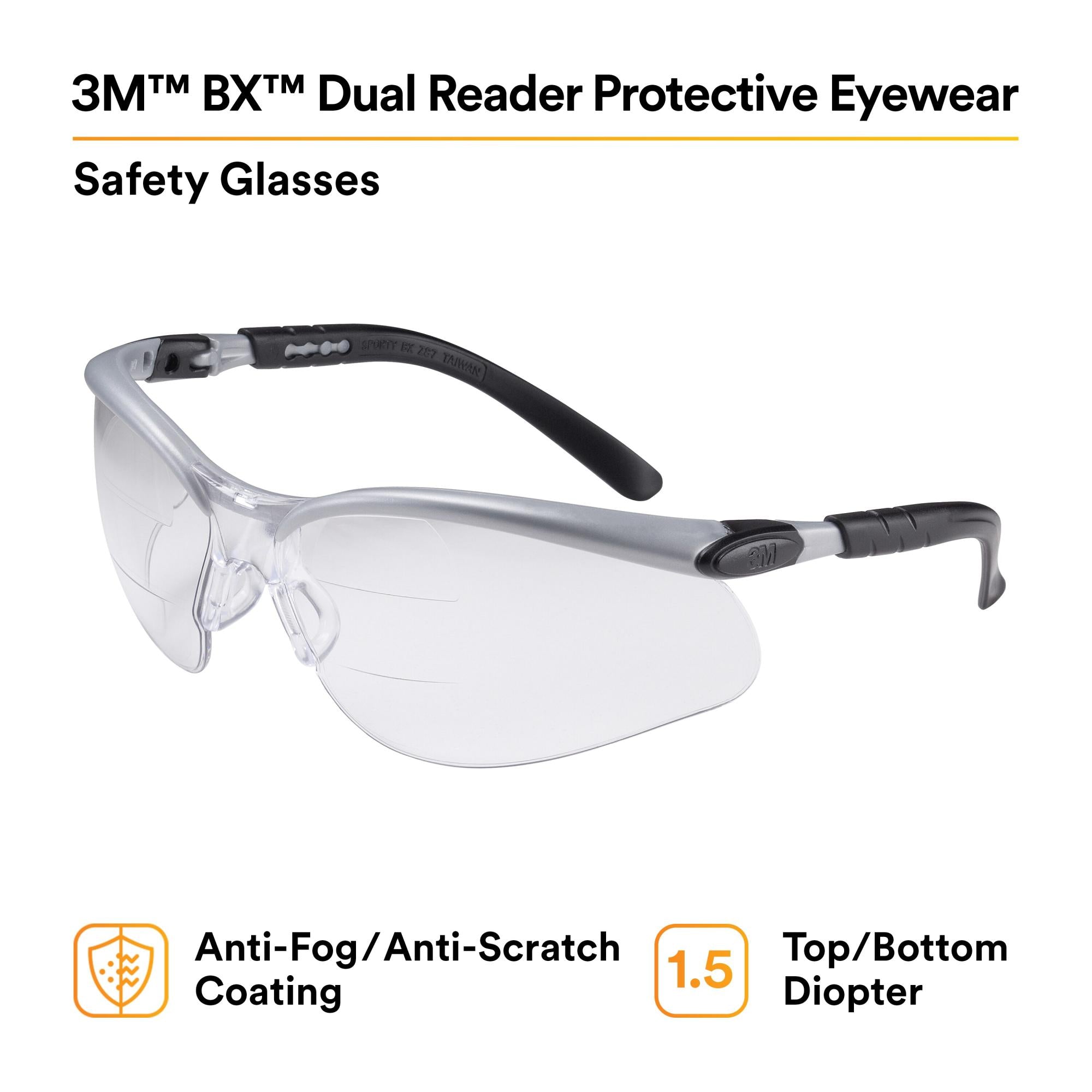3M BX Dual Reader Protective Eyewear 11457-00000-20 - Clear Anti-Fog Safety Glasses for Reading & Work - Perfect for Lab, Construction & DIY Projects
