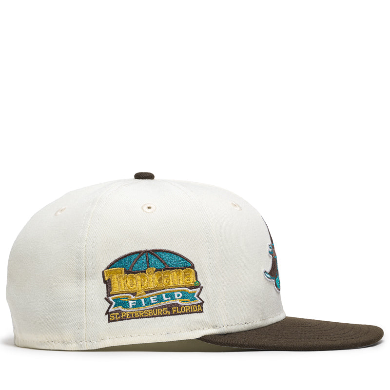New Era x Politics Tampa Bay Devil Rays 59FIFTY Fitted Hat - Chrome/Walnut Color - Official MLB Baseball Cap for Men & Women - Perfect for Games, Streetwear & Sports Fans