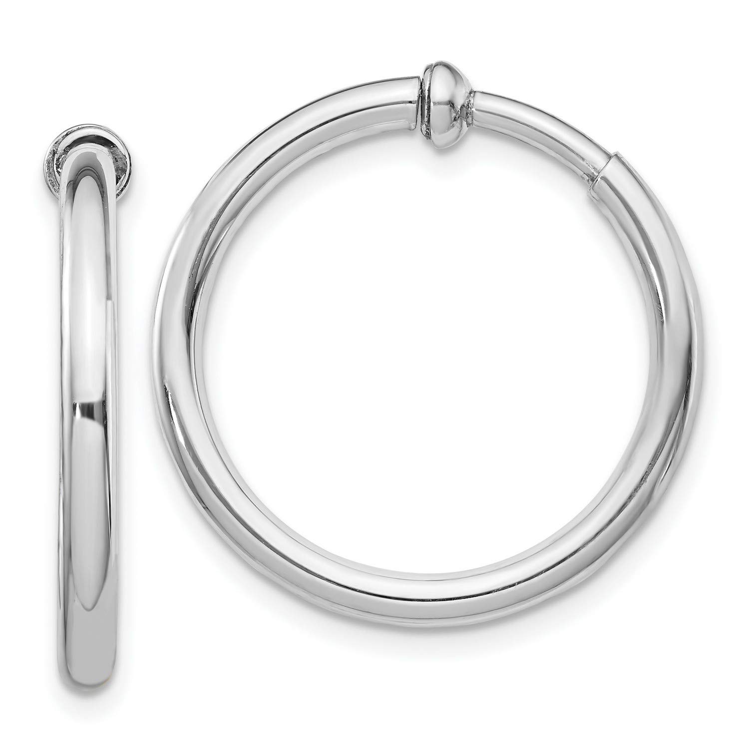 Sterling Silver 2.5mm Non-Pierced Clip-On Endless Hoop Earrings 25x25mm - Elegant Fashion Jewelry for Women, Perfect for Parties, Weddings & Everyday Wear