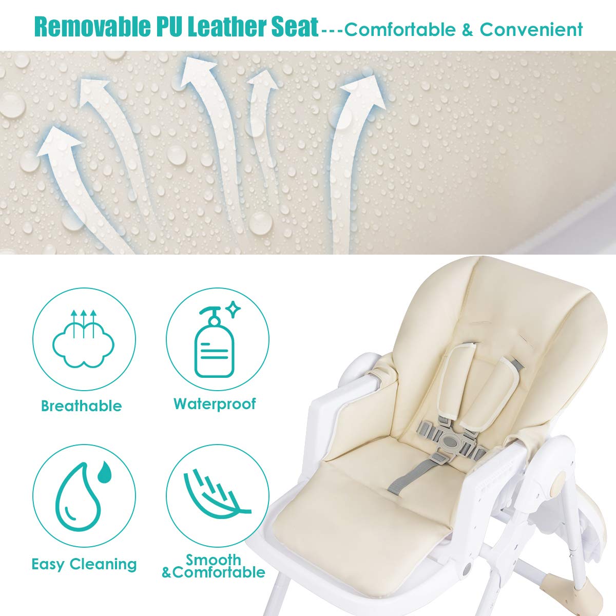 BABY JOY Convertible High Chair for Babies & Toddlers - Adjustable Height, Recline & Footrest, Removable Double Tray, Portable Baby Dining Chair with Wheels (Beige) | Perfect for Home, Restaurant & Travel Use