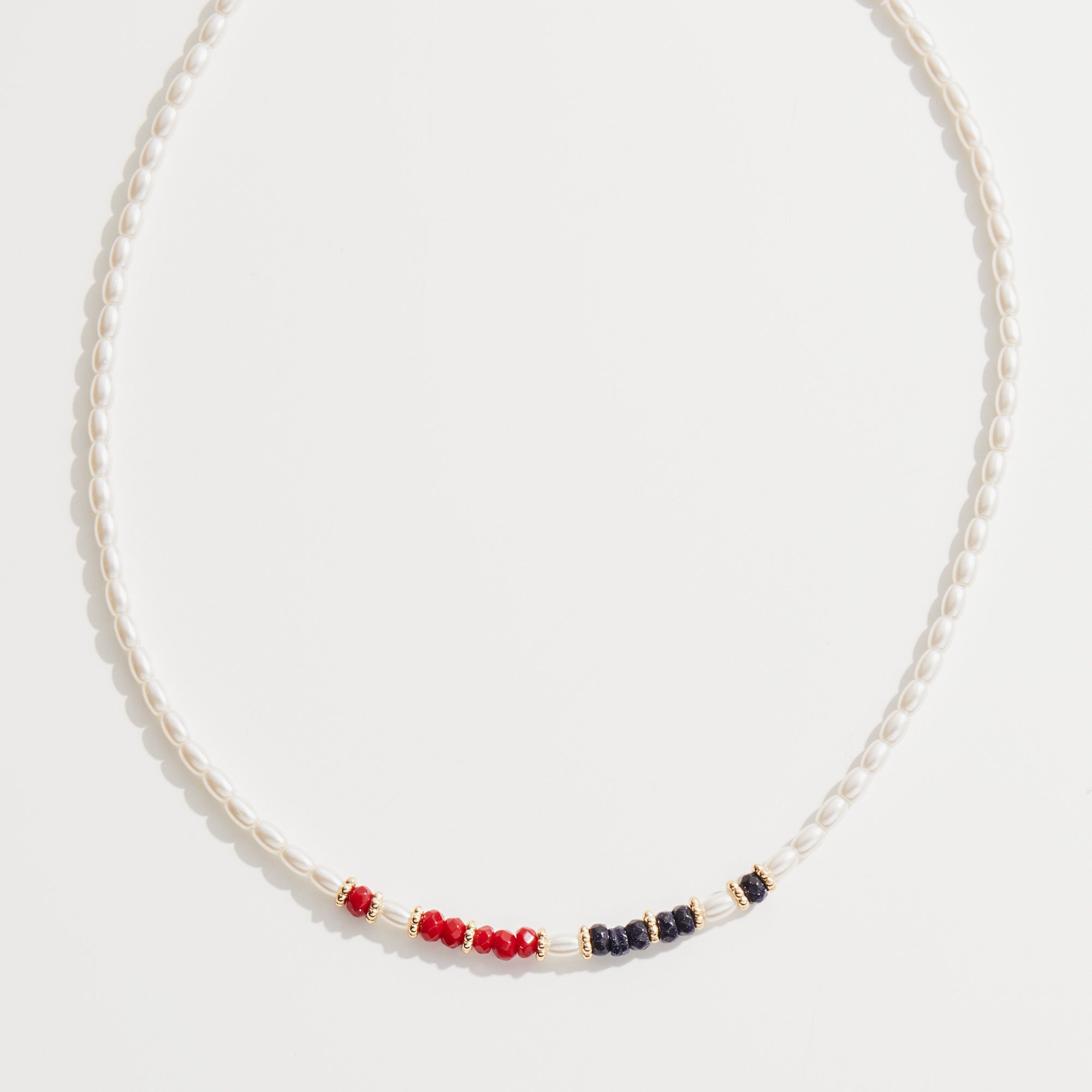 Red White and Blue Pearl Necklace - Patriotic Jewelry for 4th of July, Memorial Day & Independence Day - Perfect for Parties, Weddings & Special Occasions