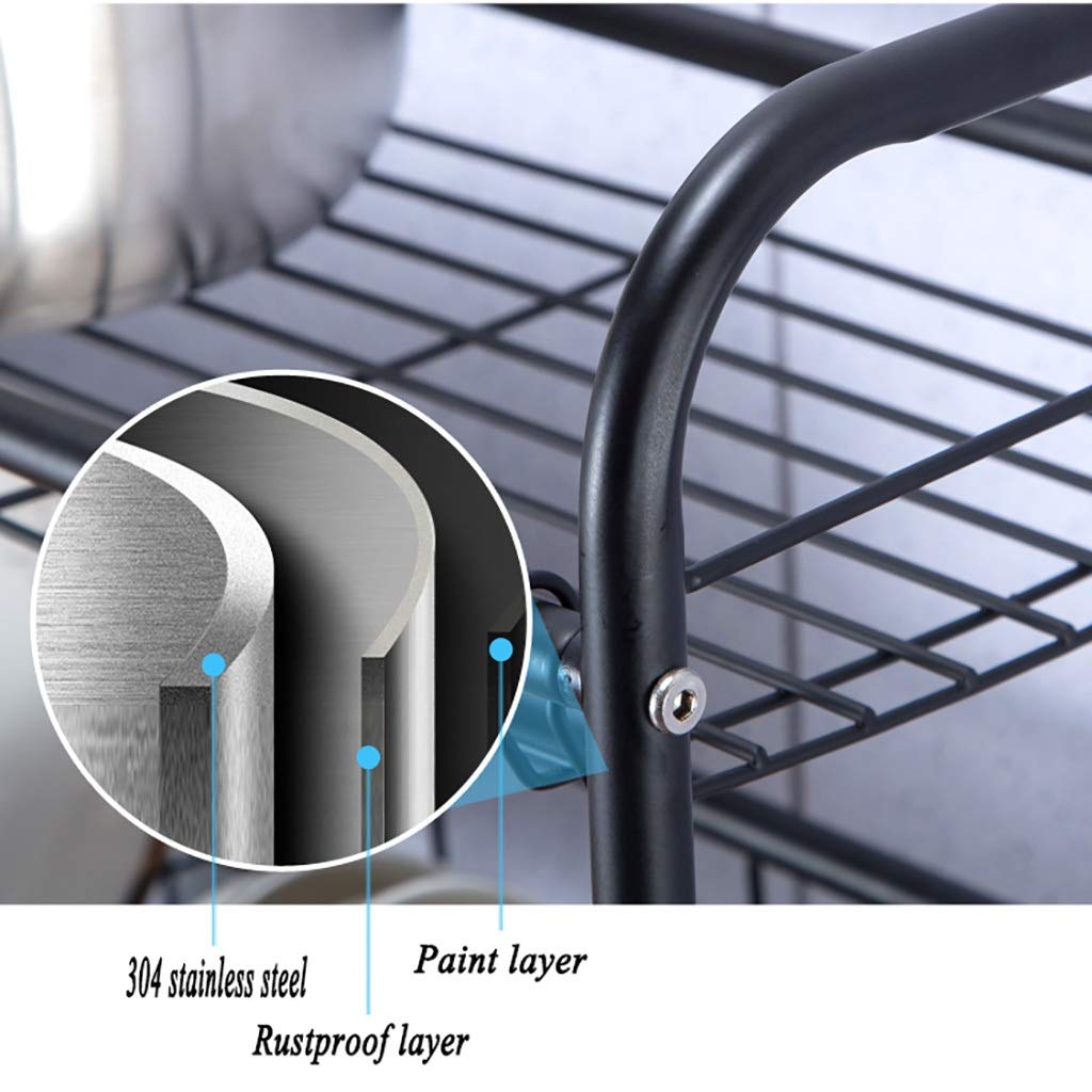 2-Tier Black 304 Stainless Steel Dish Drainer Rack - Over The Sink Kitchen Organizer with Space-Saving Design (84x28x82cm) - Perfect for Small Kitchens, Apartments & RVs