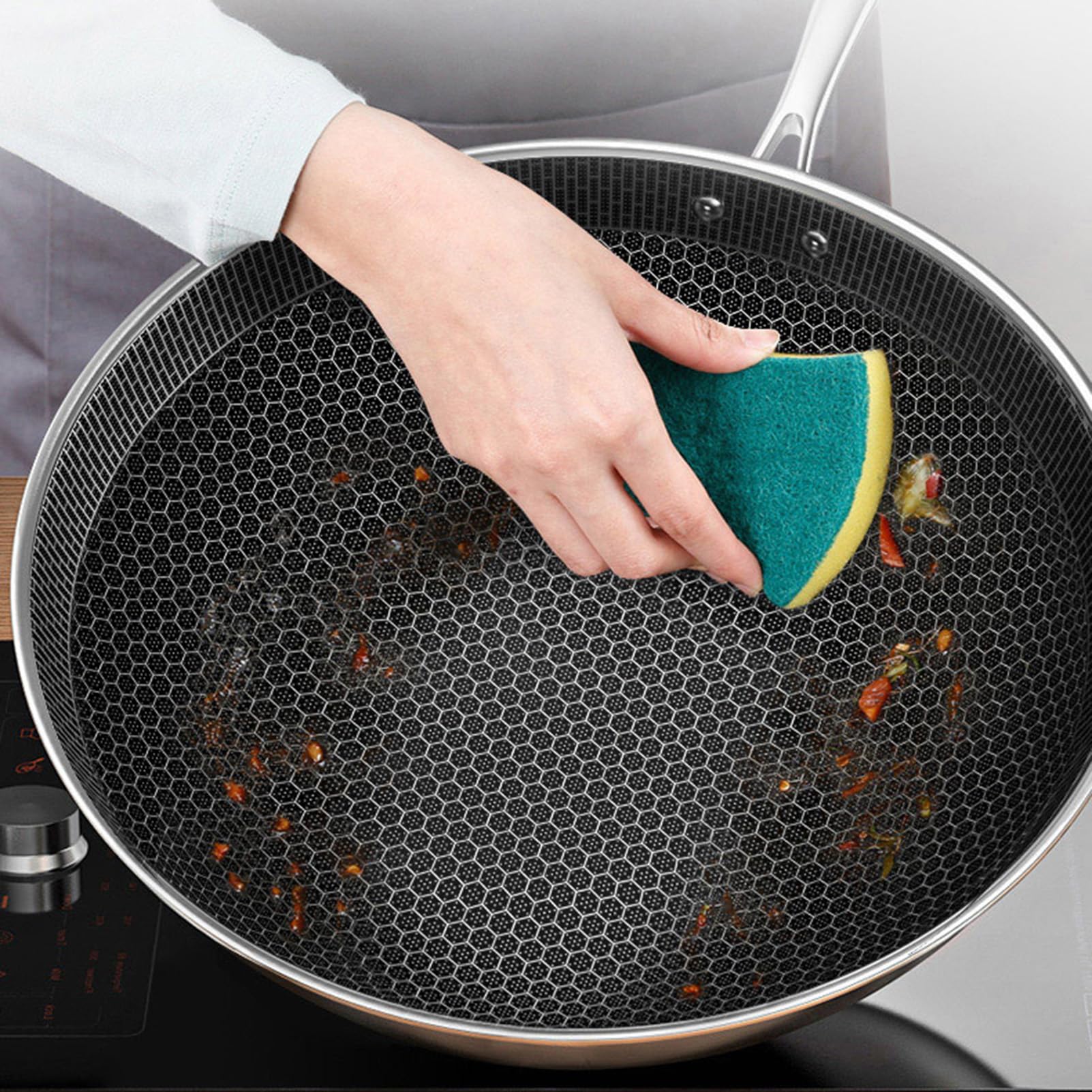 Premium Carbon Steel Wok Pan with Glass Lid - 14