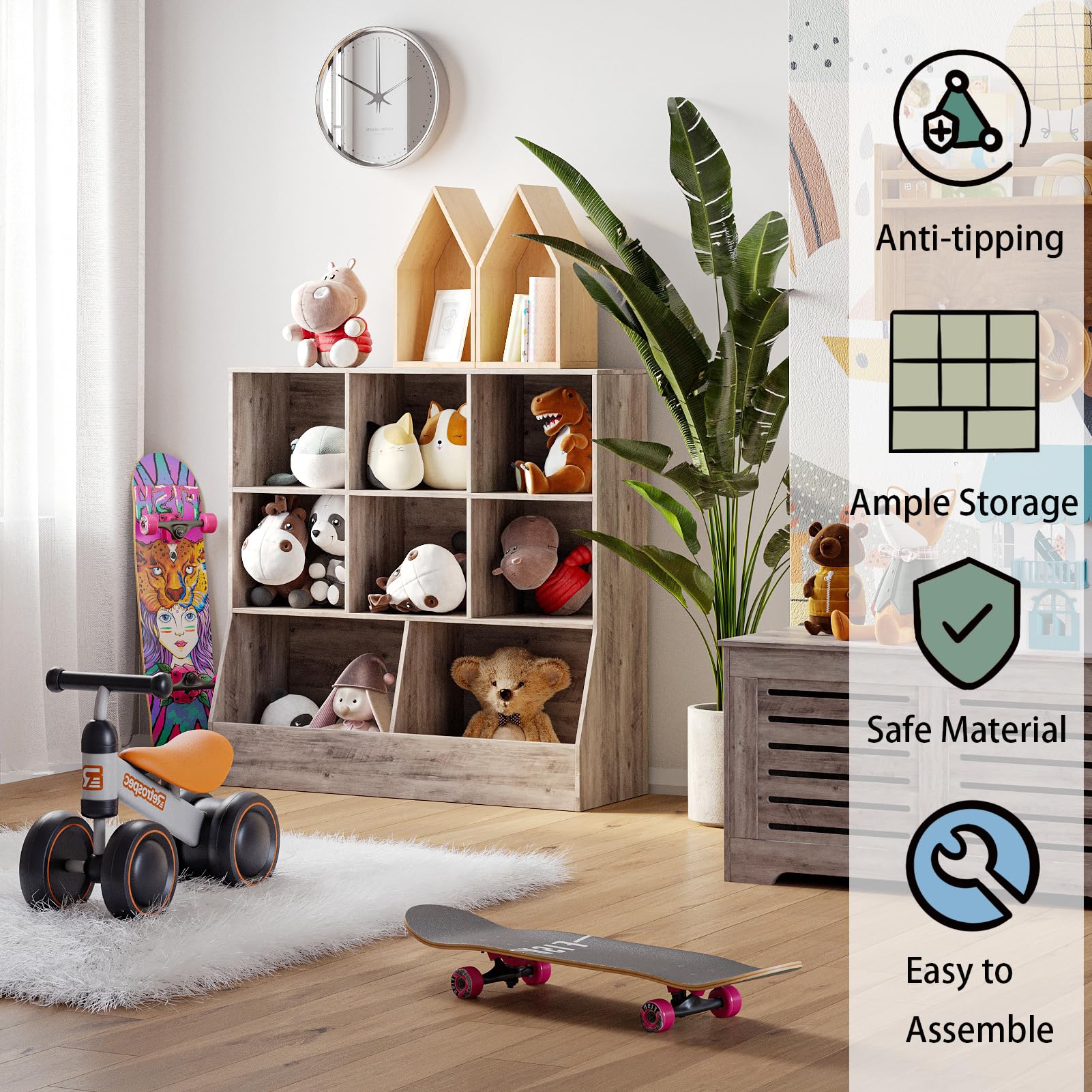 DINZI LVJ Kids Wooden Toy Storage Organizer & Bookshelf - 8-Cubby Bookcase for Playroom, Bedroom, Nursery - 39.4