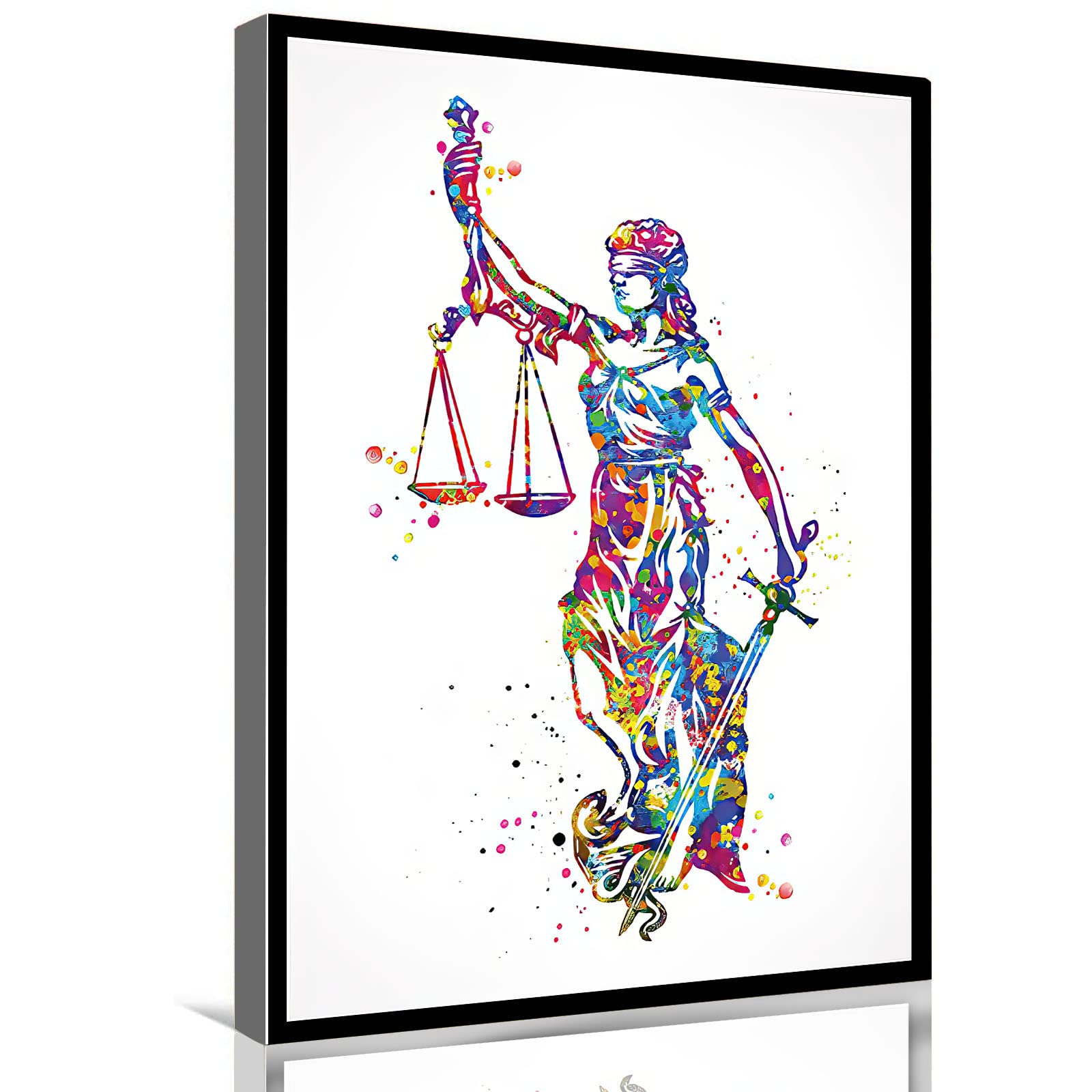 8x12 Framed Canvas Wall Art - Motivational Watercolor Scales of Justice Print for Lawyer Office, Living Room, Bedroom & Dining Room Decor | Perfect for Professional Spaces & Home Interiors