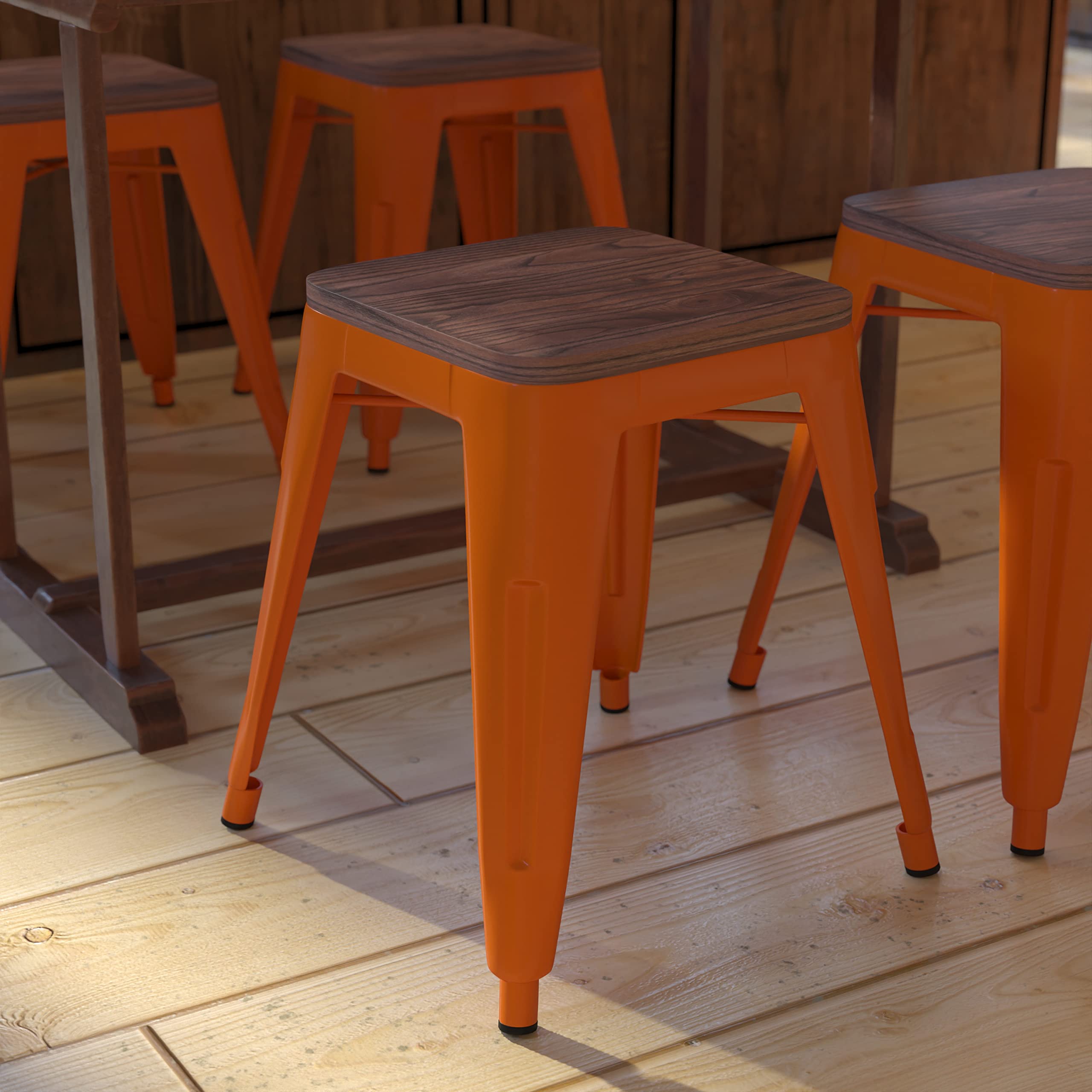 Flash Furniture Set of 4 Metal Bar Stools with Wooden Seats - 18