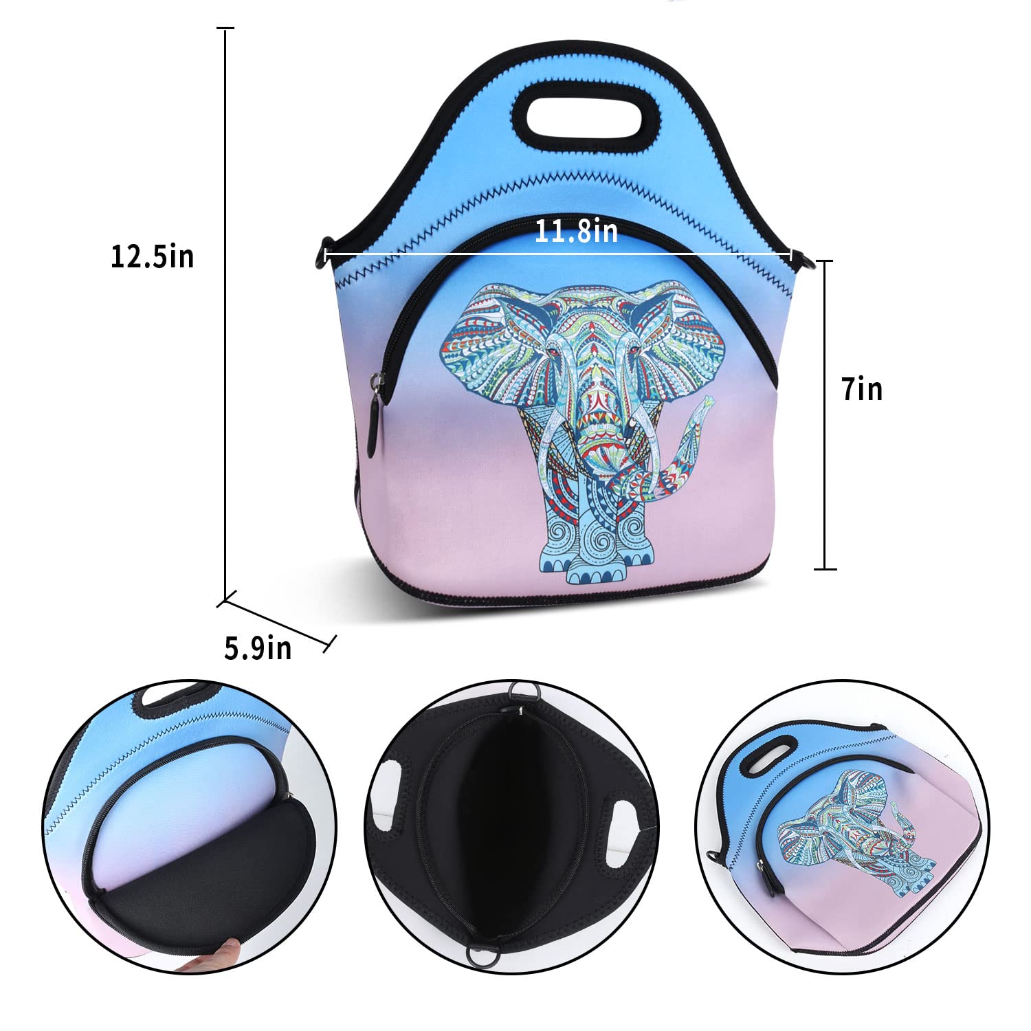 Violet Mist Neoprene Lunch Bag with Adjustable Shoulder Strap - Large Insulated Thermal Lunch Tote for Work, Picnic & Travel - Waterproof Reusable Bento Box with Extra Pockets & Zipper Closure - Perfect for Office, School, Hiking and Beach Outings