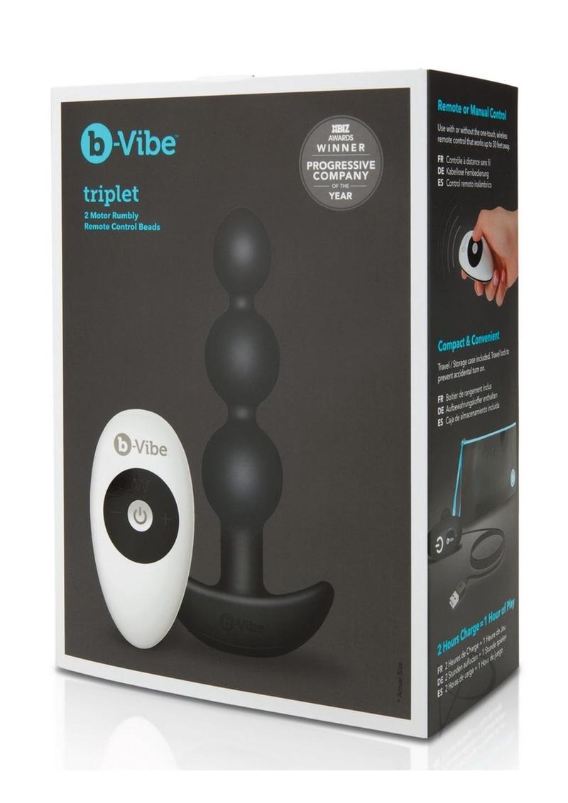 B Vibe Triplet Anal Beads - Rechargeable Silicone Anal Beads with Wireless Remote Control for Couples & Solo Play - Perfect for Sensual Massage, Foreplay & Intimate Exploration (Black)