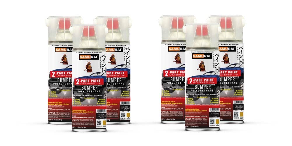 UV & Rust Resistant SAMURAI 2-Part Polyurethane Spray Paint for Car Bumpers - 11.3oz Professional Auto Body Repair Kit (6-Pack, Flat Black) | Perfect for DIY Car Restoration, Touch-Ups & Metal Surface Protection