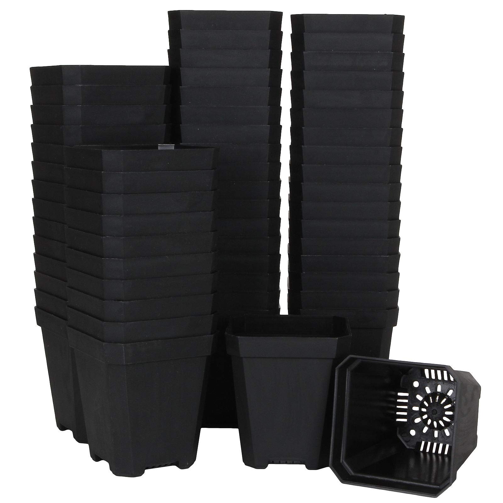 60pcs Black Plastic Square Nursery Pots with Drainage Holes - Thick Durable Seed Starting Pots for Plant Germination, Indoor Herb Garden, Flower Planting - Perfect for Home Gardening, Greenhouses & Modern Decor