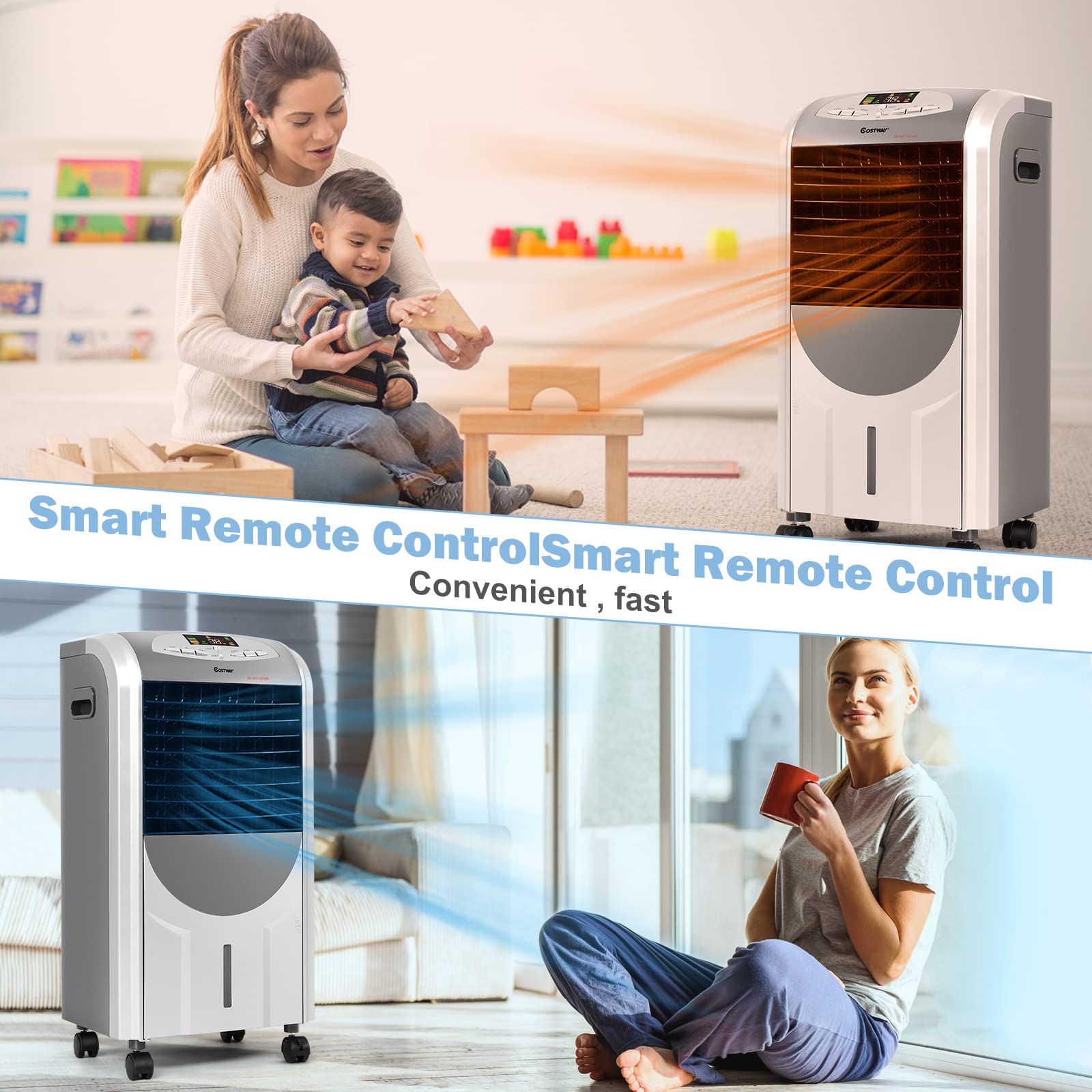 ARLIME 4-in-1 Evaporative Air Cooler with Heater & Humidifier - 3 Speed Settings, 4 Modes, 8H Timer, 1.85 Gallon Large Water Tank & 2 Ice Packs - Perfect for Bedroom, Living Room, Office & Garage - Stay Cool in Summer & Warm in Winter
